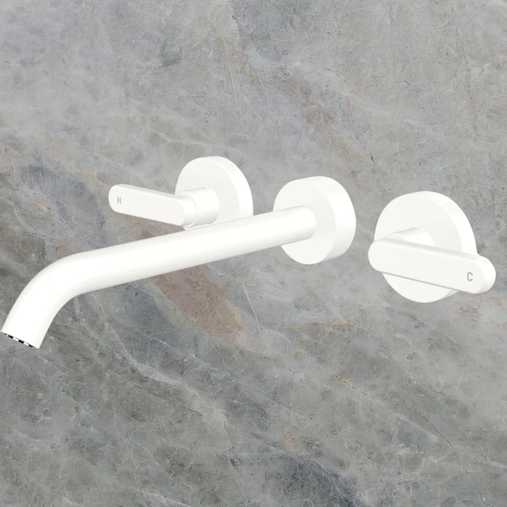 Fienza Kaya Lever Taps Wall Basin/Bath 220mm Outlet Set Matte White Lead Free - Image 2