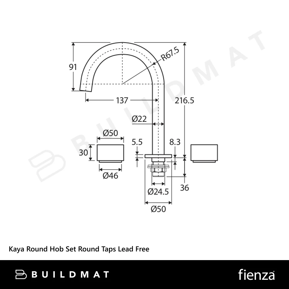 Fienza Kaya Round Hob Set Round Taps Matte Black Lead Free - Image 4