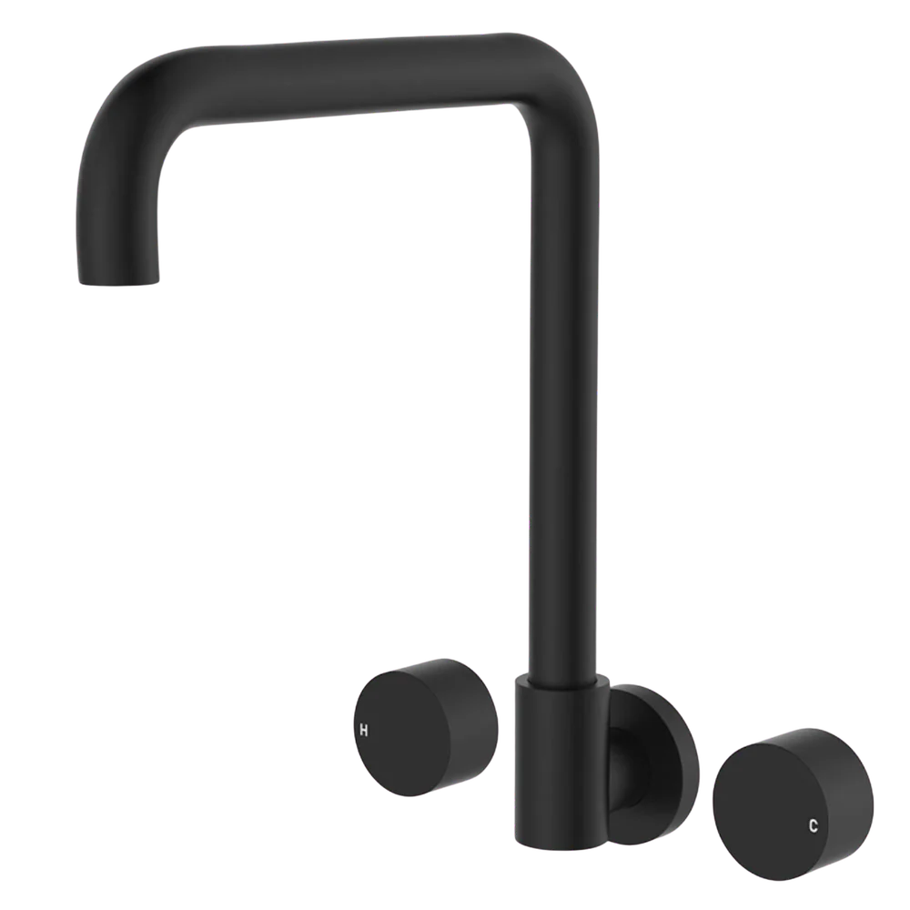 Fienza Kaya Round Taps Squareline Wall Outlet Set Matte Black Lead Free - Image 3
