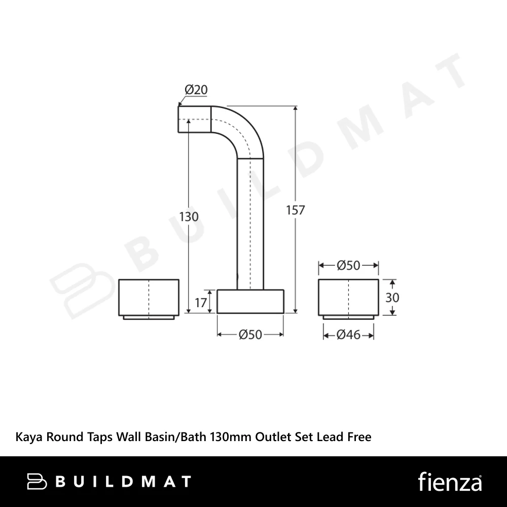 Fienza Kaya Round Taps Wall Basin/Bath 130mm Outlet Set Urban Brass Lead Free - Image 4