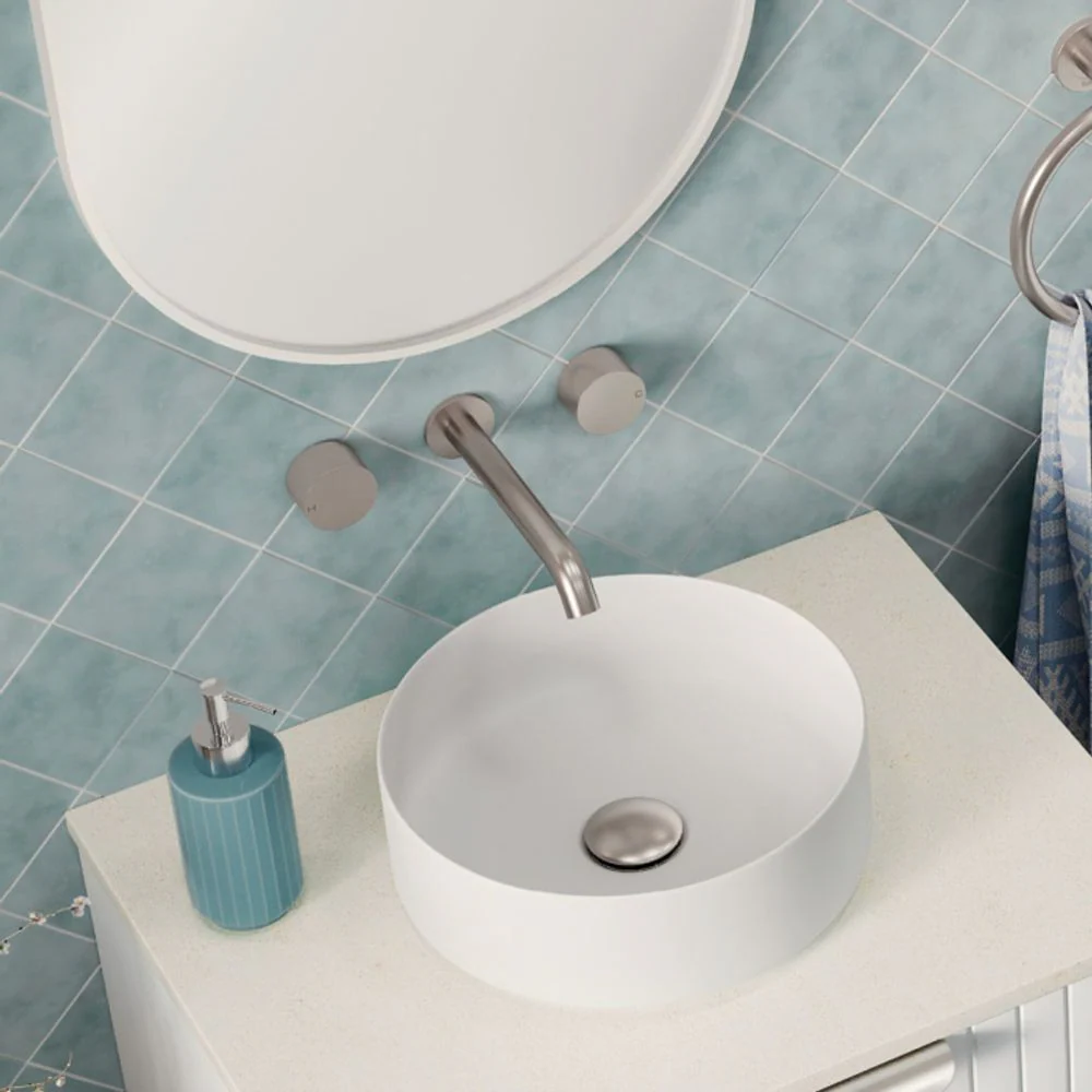 Fienza Kaya Round Taps Wall Basin/Bath 180mm Outlet Set Brushed Nickel Lead Free - Image 5