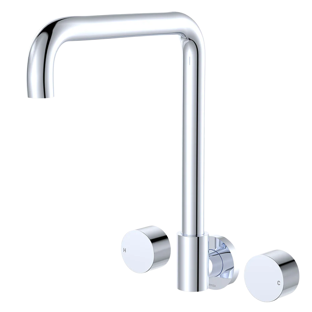 Fienza Kaya Squareline Wall Set Round Taps Chrome Lead Free