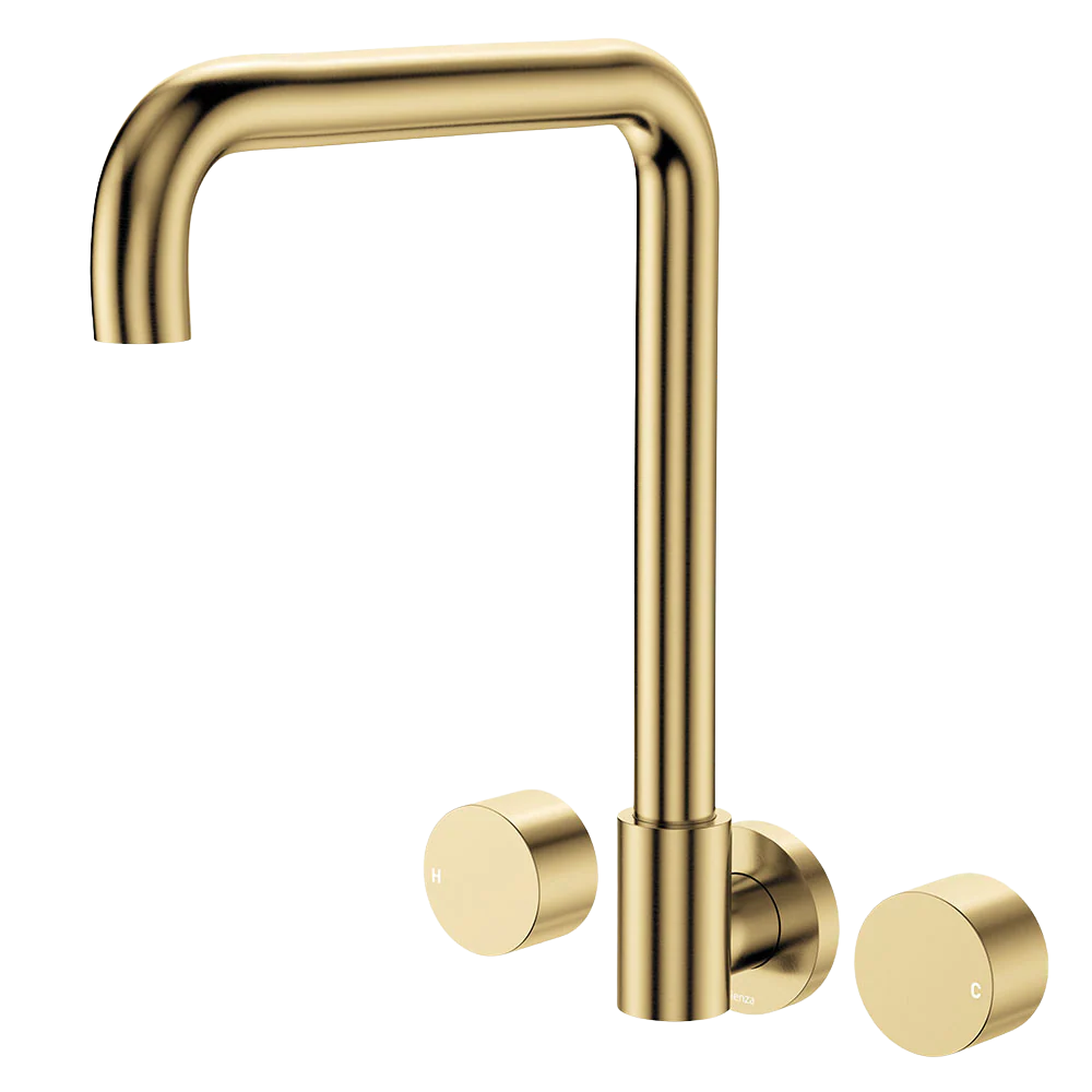 Fienza Kaya Squareline Wall Set Round Taps Urban Brass Lead Free