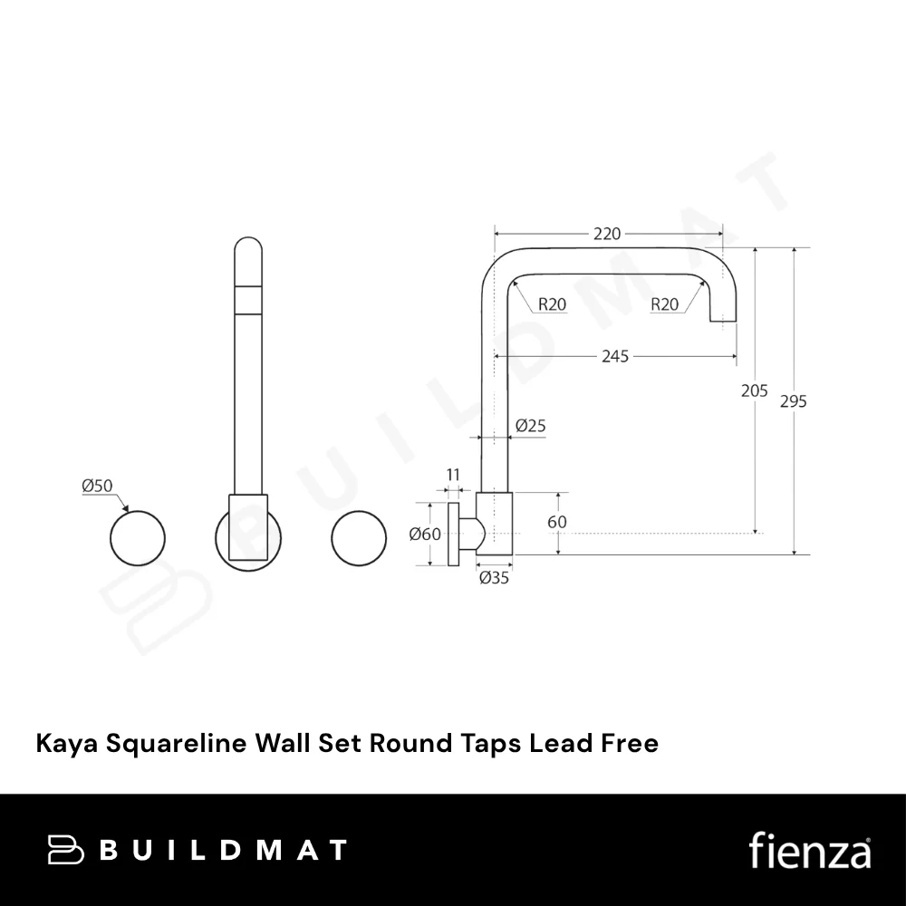 Fienza Kaya Squareline Wall Set Round Taps Chrome Lead Free - Image 4