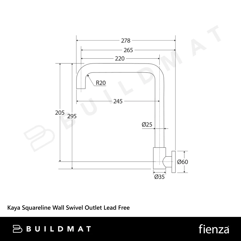 Fienza Kaya Squareline Wall Swivel Outlet Chrome Lead Free - Image 4