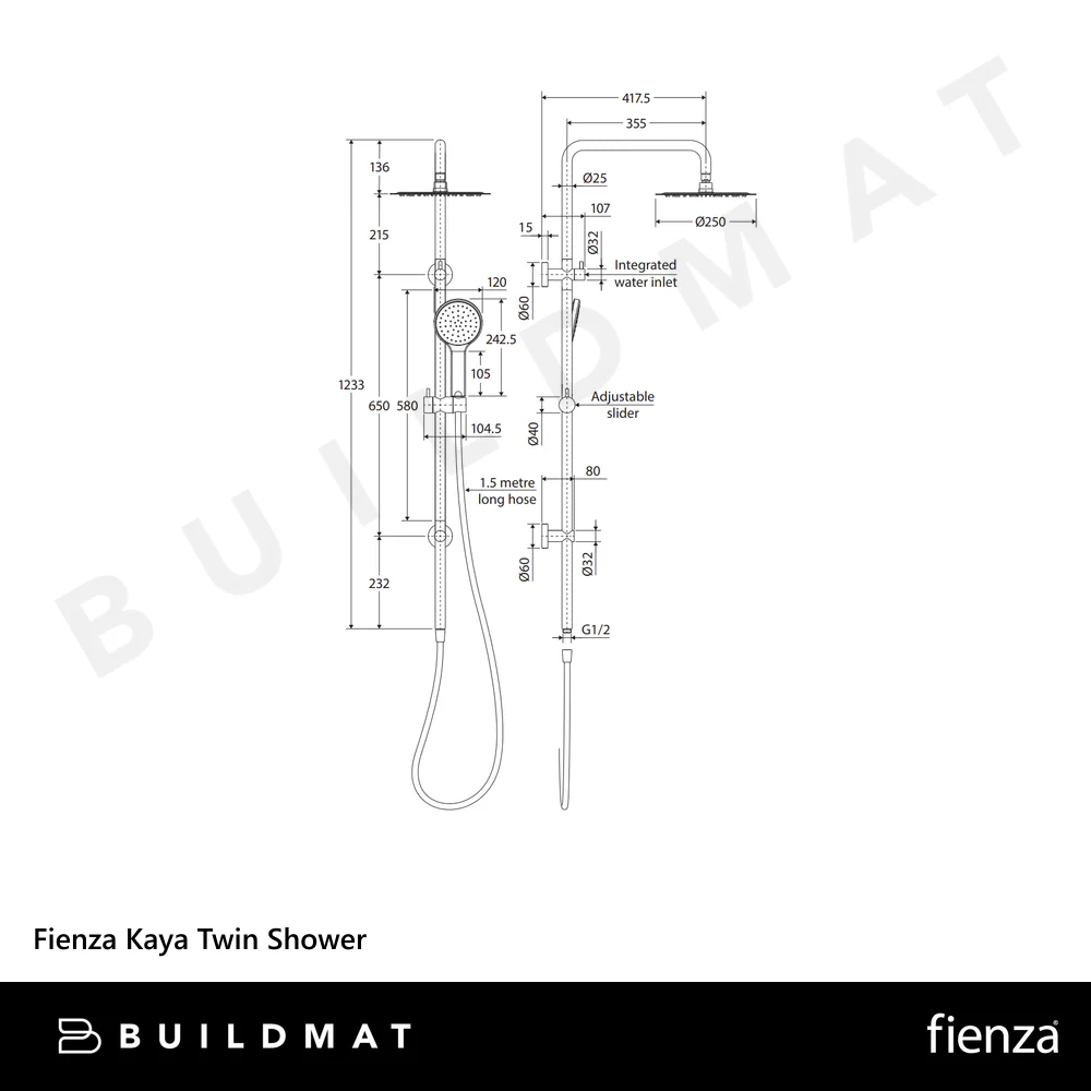Fienza Kaya Twin Shower Urban Brass - Image 4