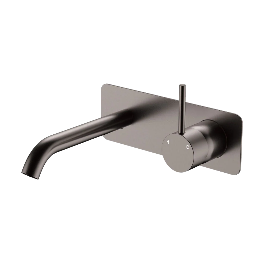 Fienza Kaya Up Basin Wall Mixer Set Rectangular Plate 160mm Outlet Gunmetal