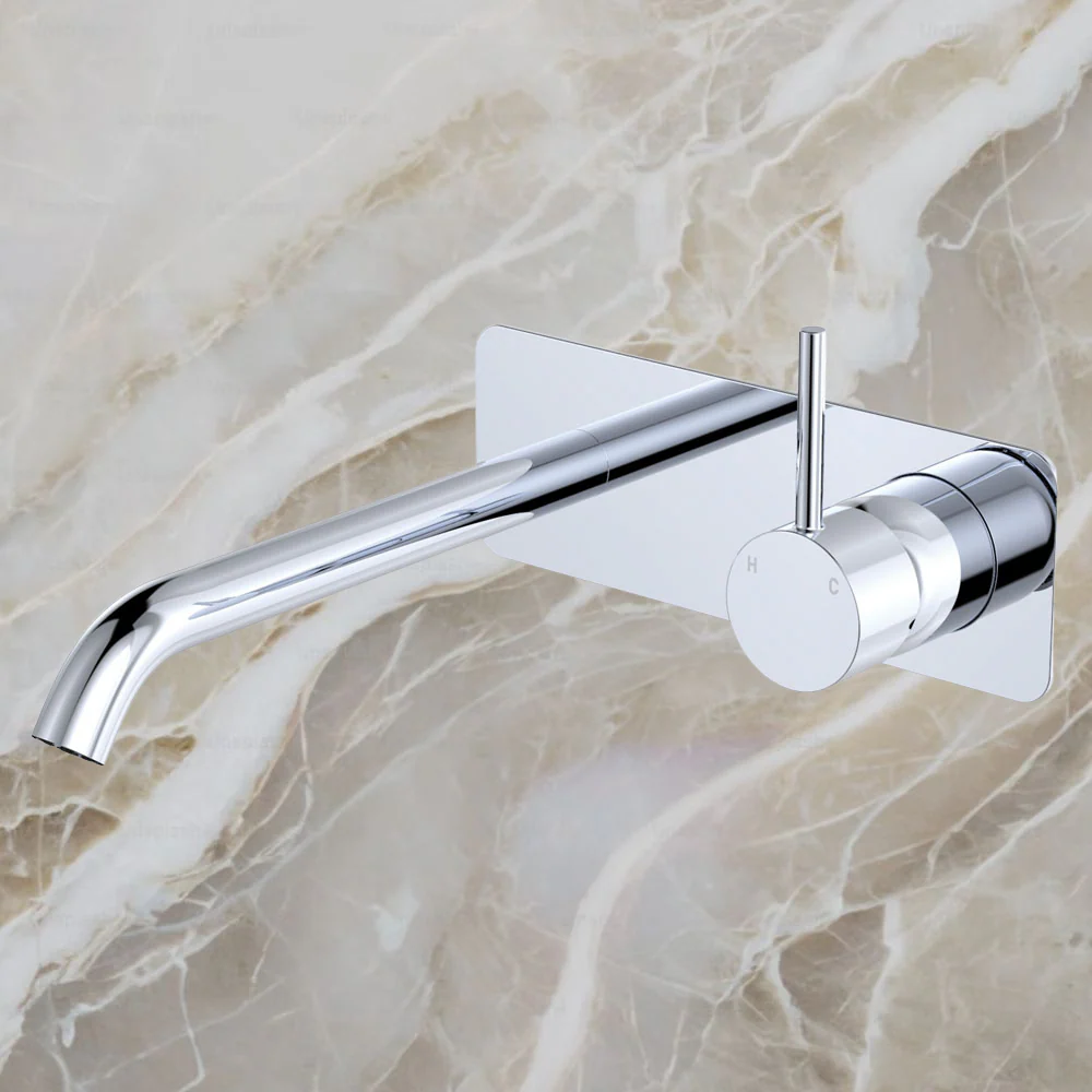 Fienza Kaya Up Basin Wall Mixer Set Rectangular Plate 200mm Outlet Chrome Lead Free - Image 2
