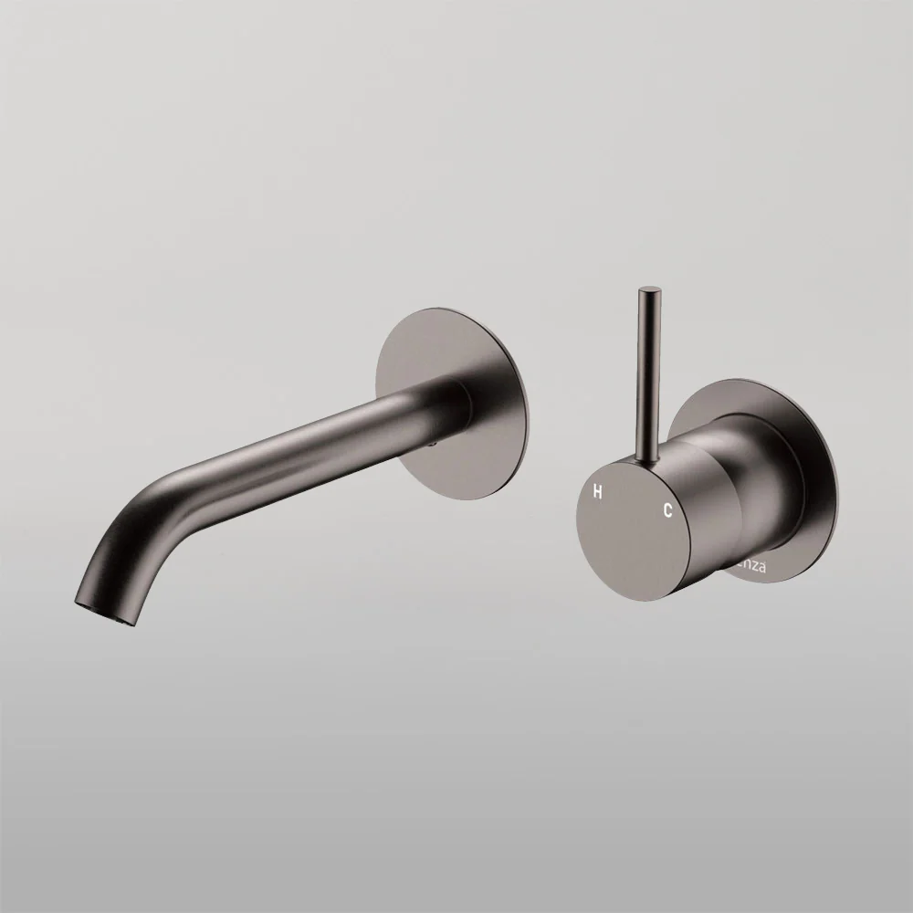 Fienza Kaya Up Basin Wall Mixer Set Round Plates 160mm Outlet Gunmetal - Image 2