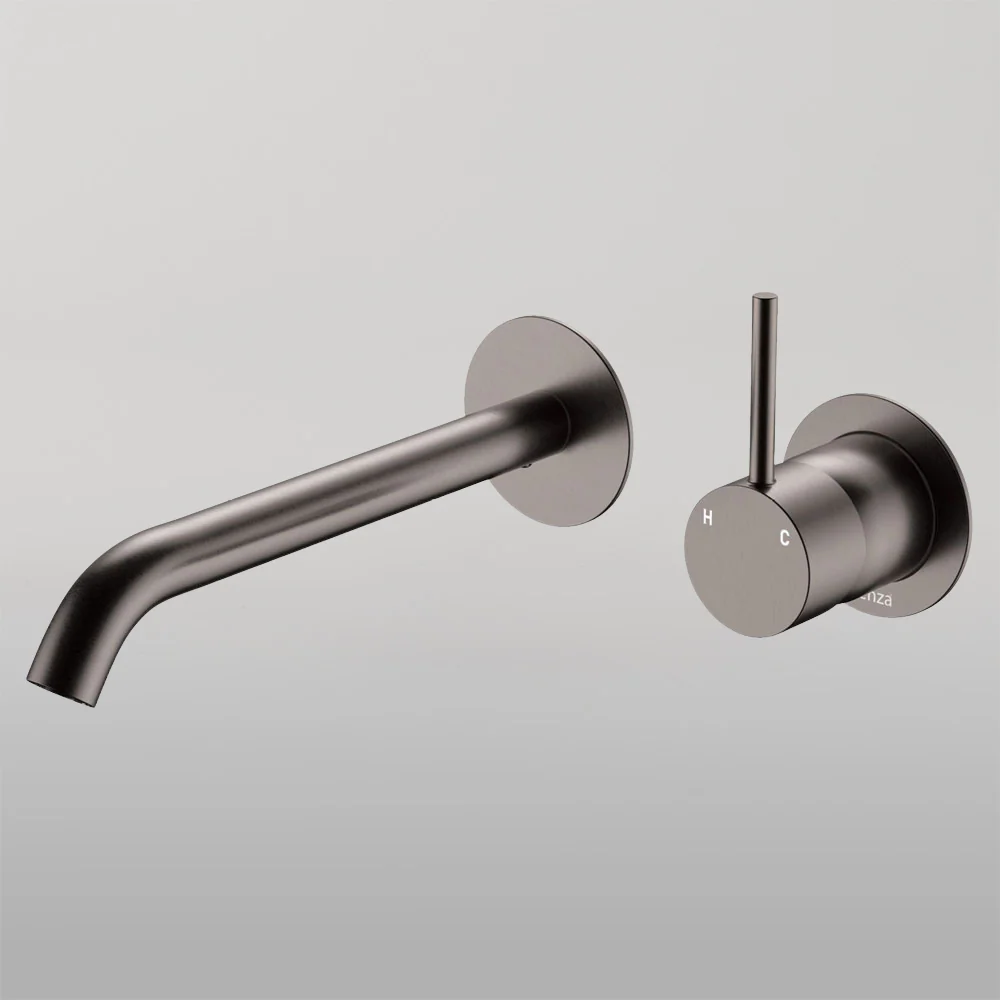 Fienza Kaya Up Basin Wall Mixer Set Round Plates 200mm Outlet Gunmetal Lead Free - Image 2