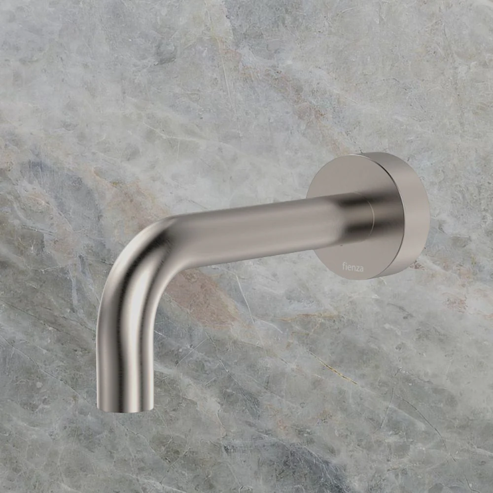 Fienza Kaya Wall Basin/Bath 130mm Outlet Round Plate Brushed Nickel Lead Free - Image 2