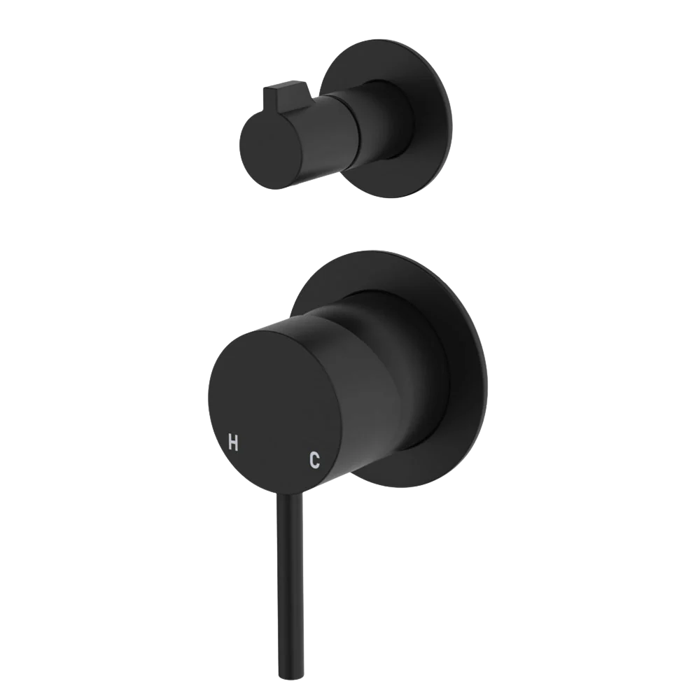 Fienza Kaya Wall Diverter Mixer Small Round Plates Matte Black Lead Free