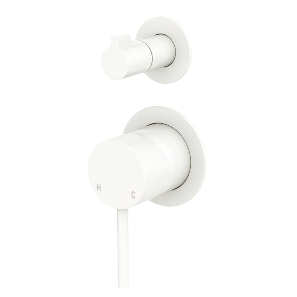 Fienza Kaya Wall Diverter Mixer Small Round Plates Matte White Lead Free