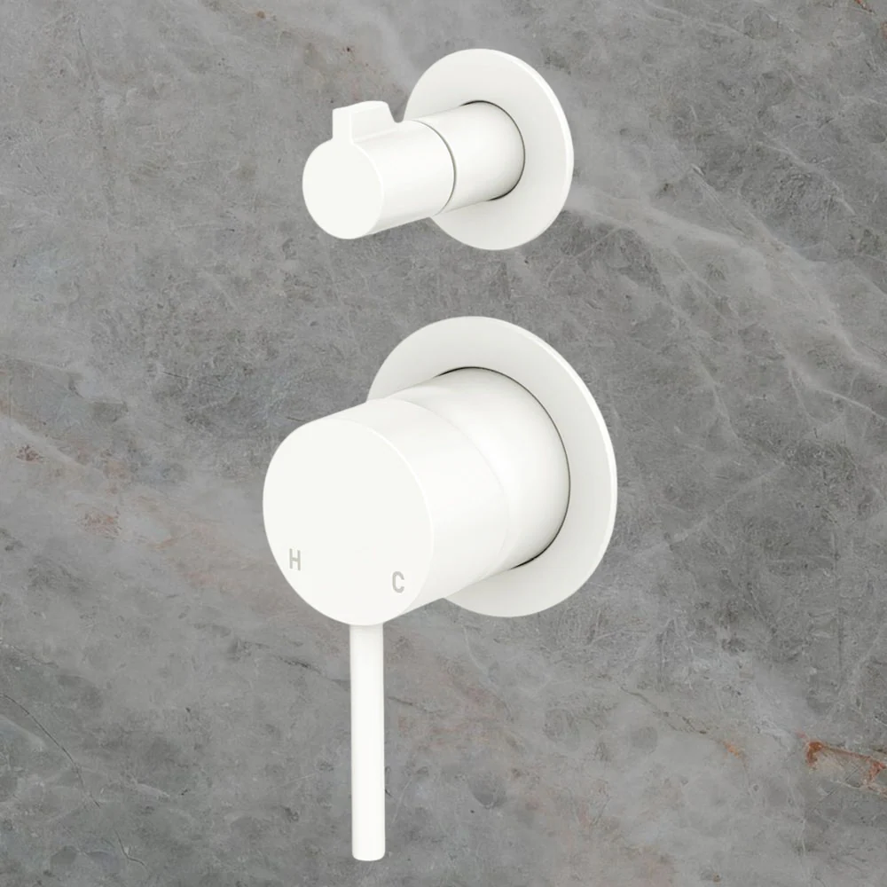 Fienza Kaya Wall Diverter Mixer Small Round Plates Matte White Lead Free - Image 2