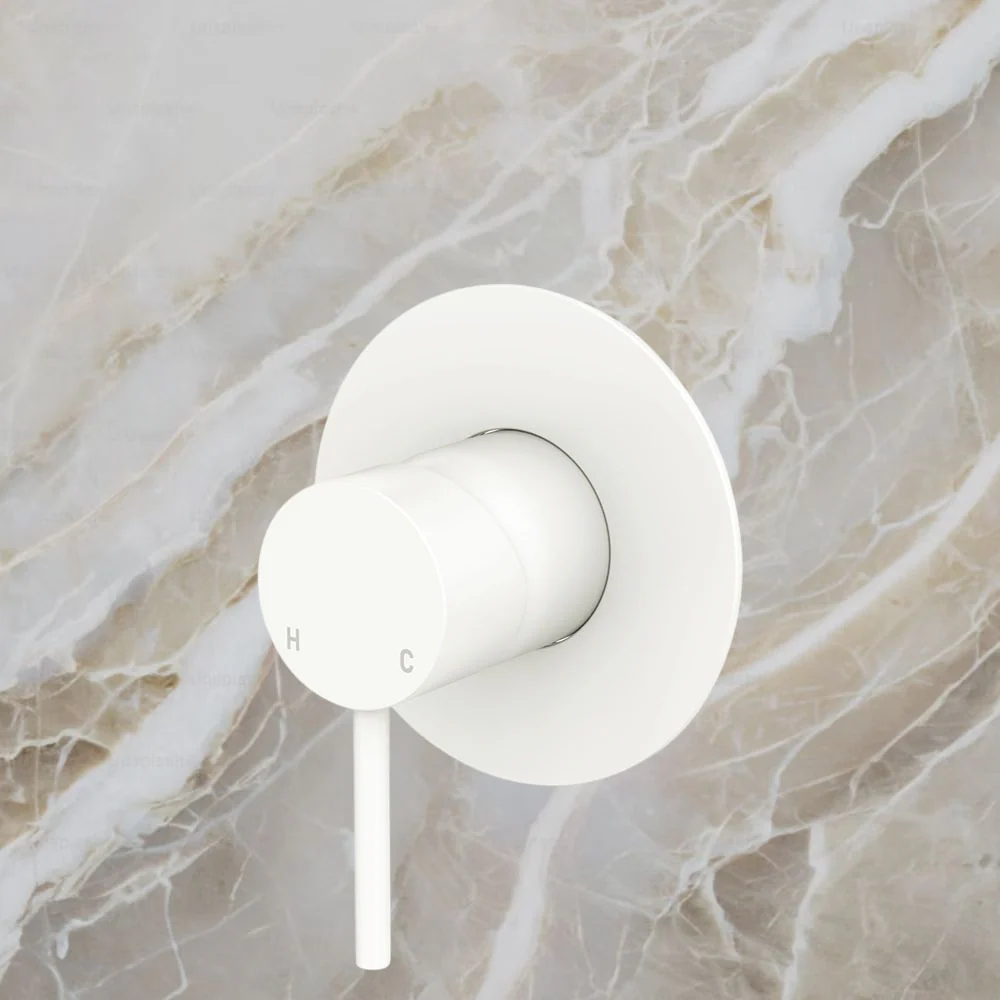Fienza Kaya Wall Mixer Large Round Plate Matte White Lead Free - Image 2