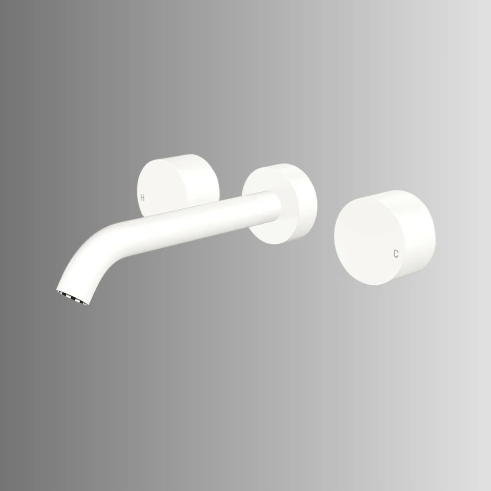 Fienza Kaya Wall Set Round Taps 180mm Outlet Matte White - Image 2