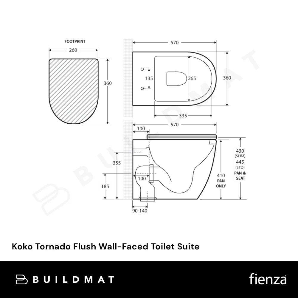 Fienza Koko Tornado Flush Wall-Faced Toilet Suite (Pan and Seat and R&T In-Wall Cistern) Matte White - Image 6