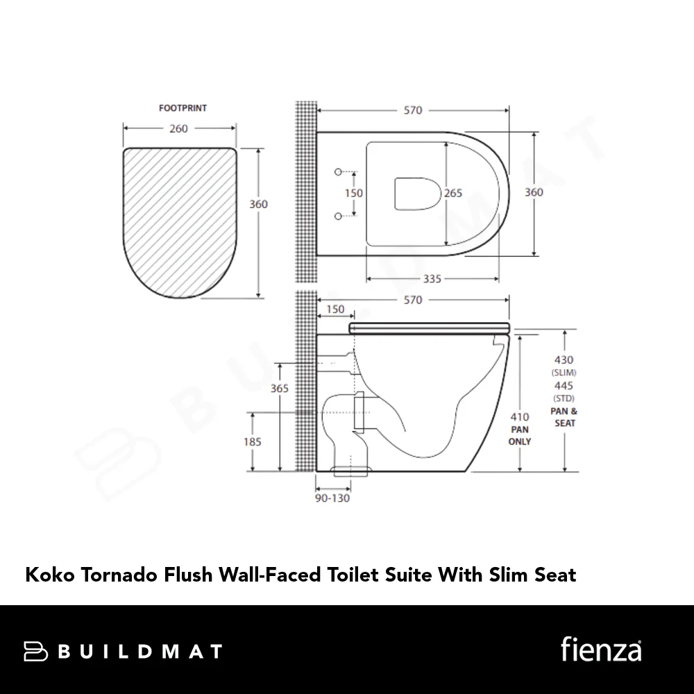 Fienza Koko Tornado Flush Wall-Faced Toilet Suite S-Trap (Pan and Seat Only) with Slim Seat Matte White - Image 4