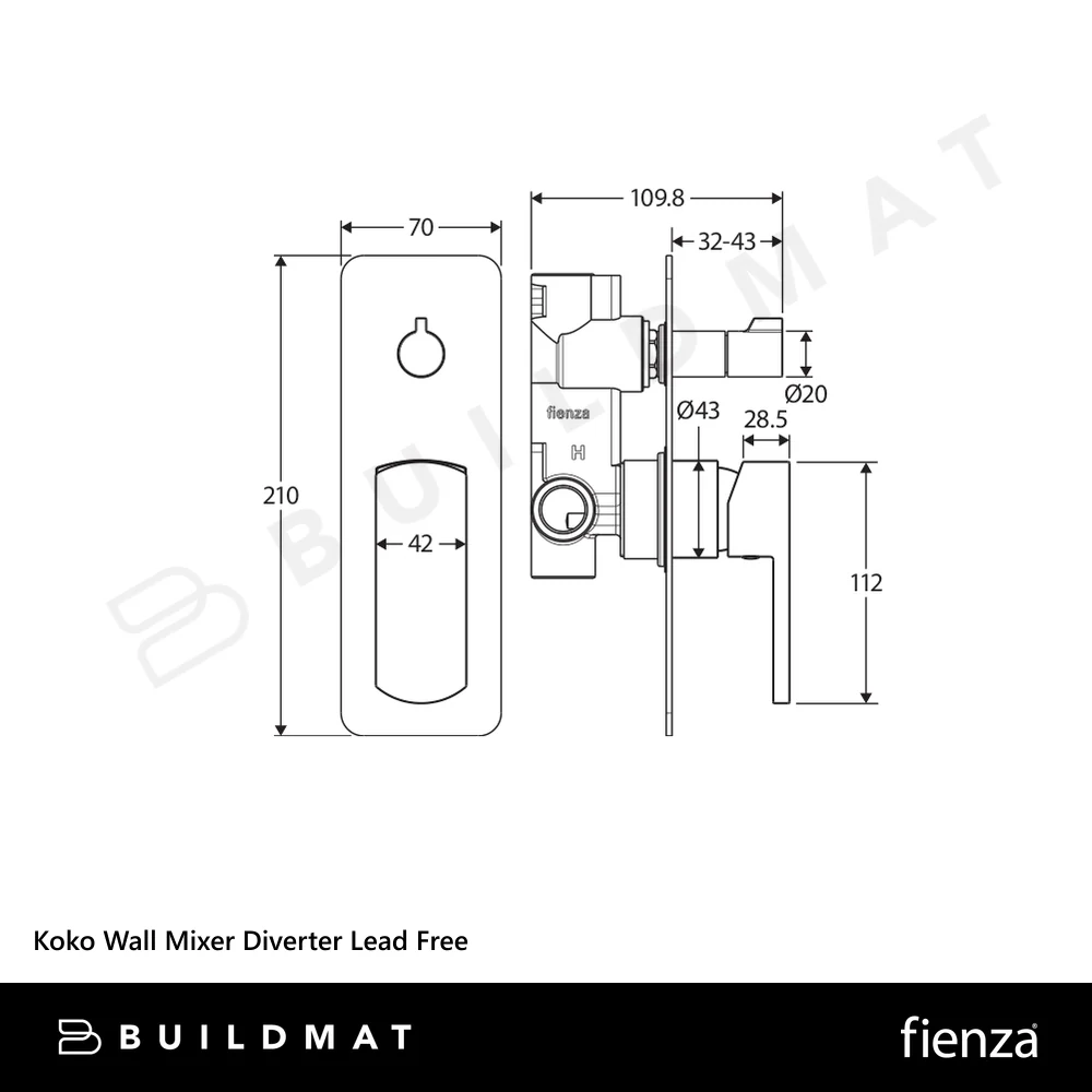 Fienza Koko Wall Mixer Diverter Chrome Lead Free - Image 4