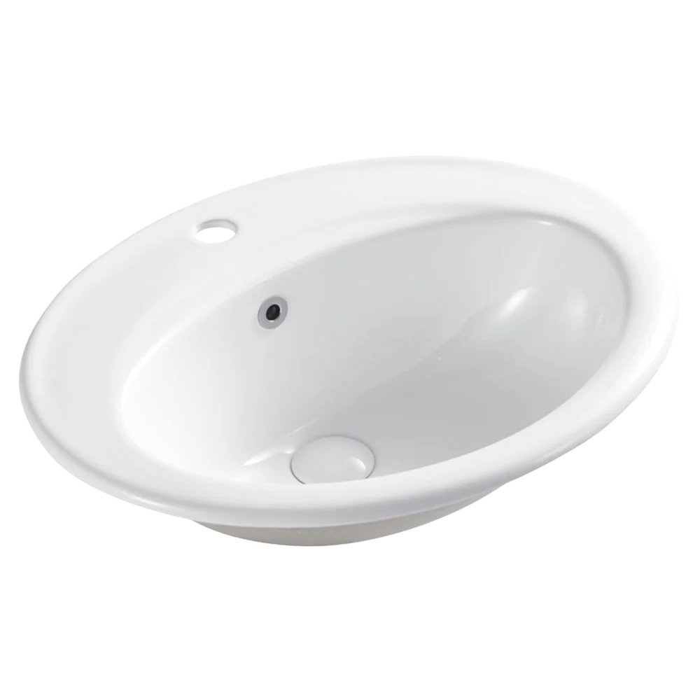 Fienza Lacy Fully-Inset Basin with Overflow 1 Tap Hole Gloss White