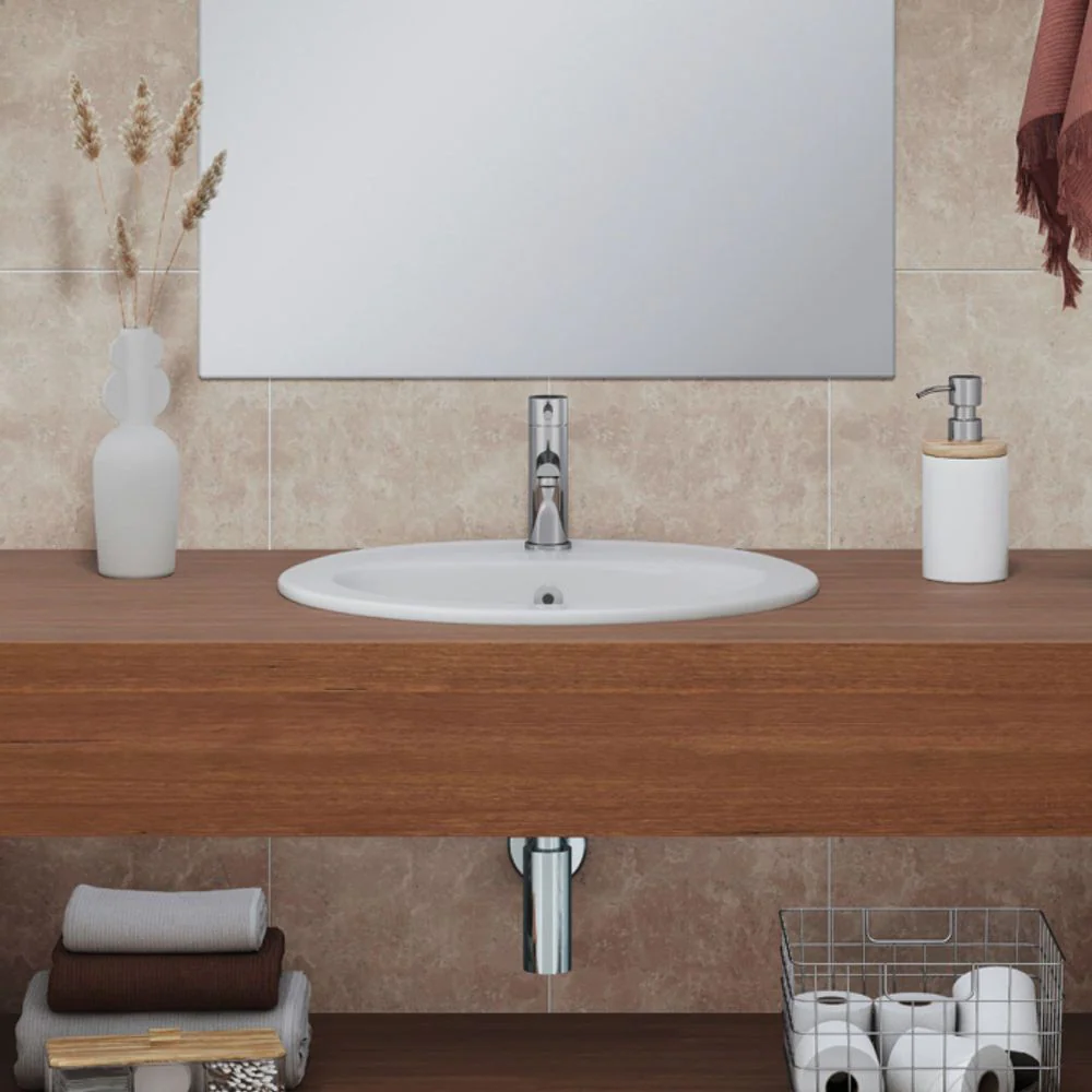 Fienza Lacy Fully-Inset Basin with Overflow 1 Tap Hole Gloss White - Image 5