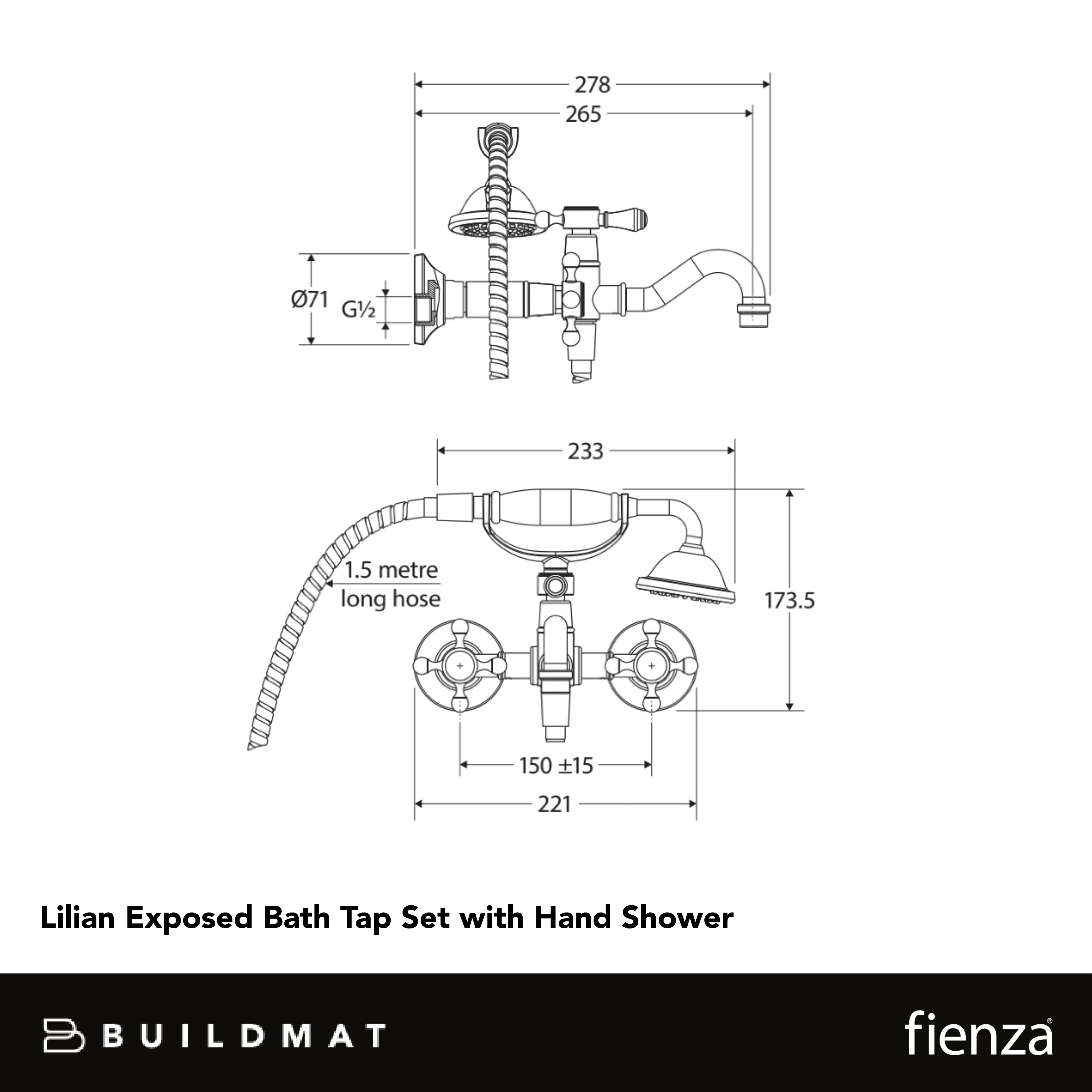 Fienza Lillian Exposed Bath Tap Set with Hand Shower Matte Black - Image 4