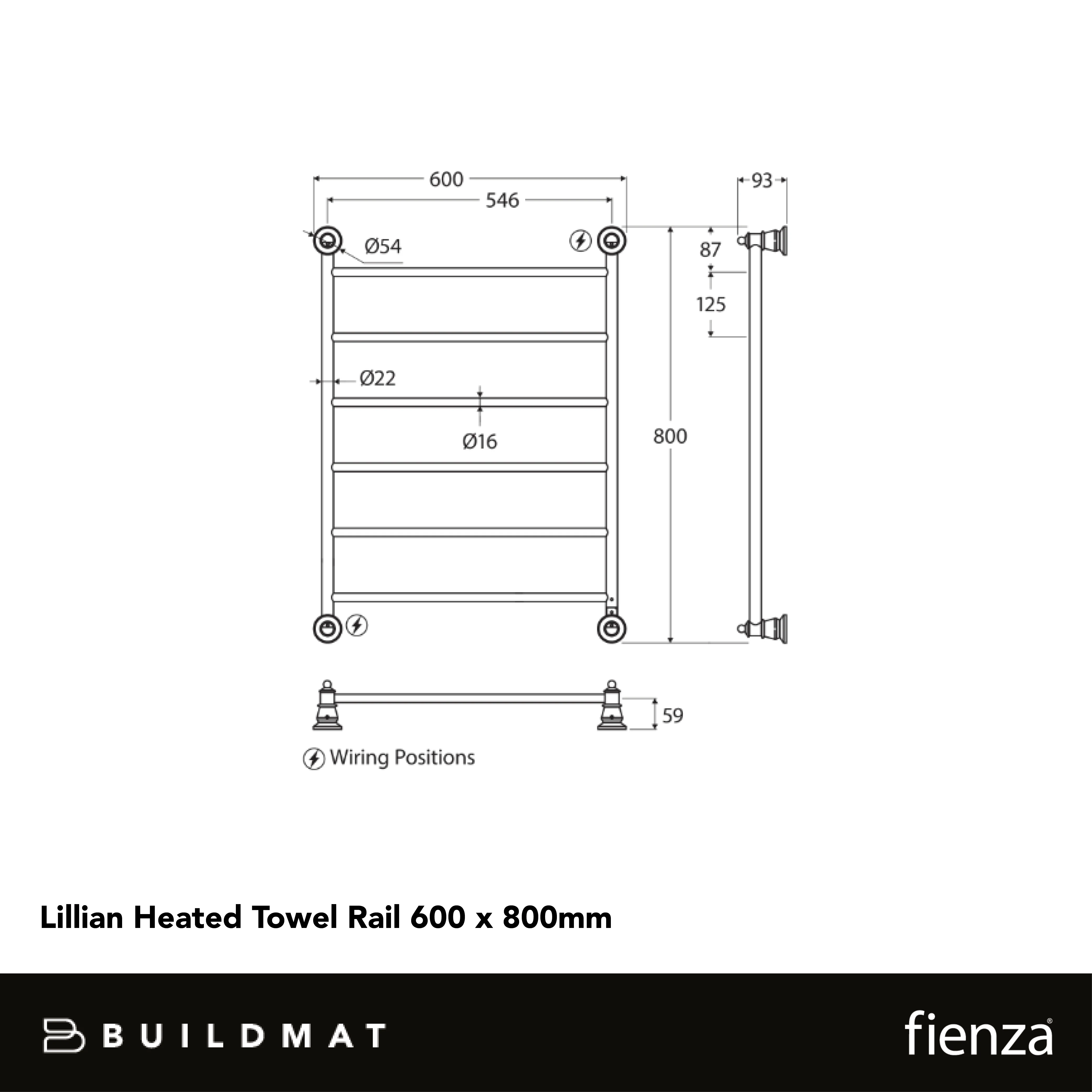 Fienza Lillian Heated Towel Rail 600 x 800mm Matte Black - Image 4