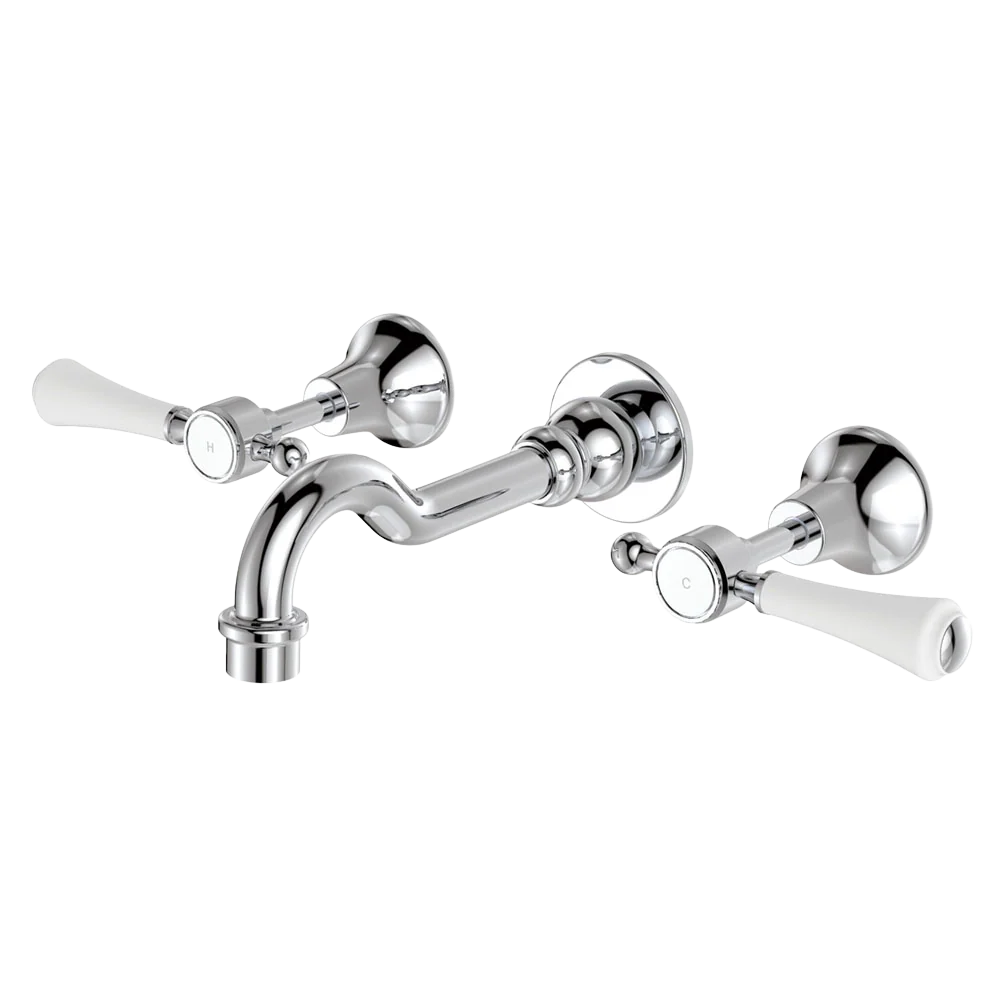 Fienza Lillian Lever Basin/Bath Wall Set Chrome with Ceramic White Handle Lead Free - Image 3