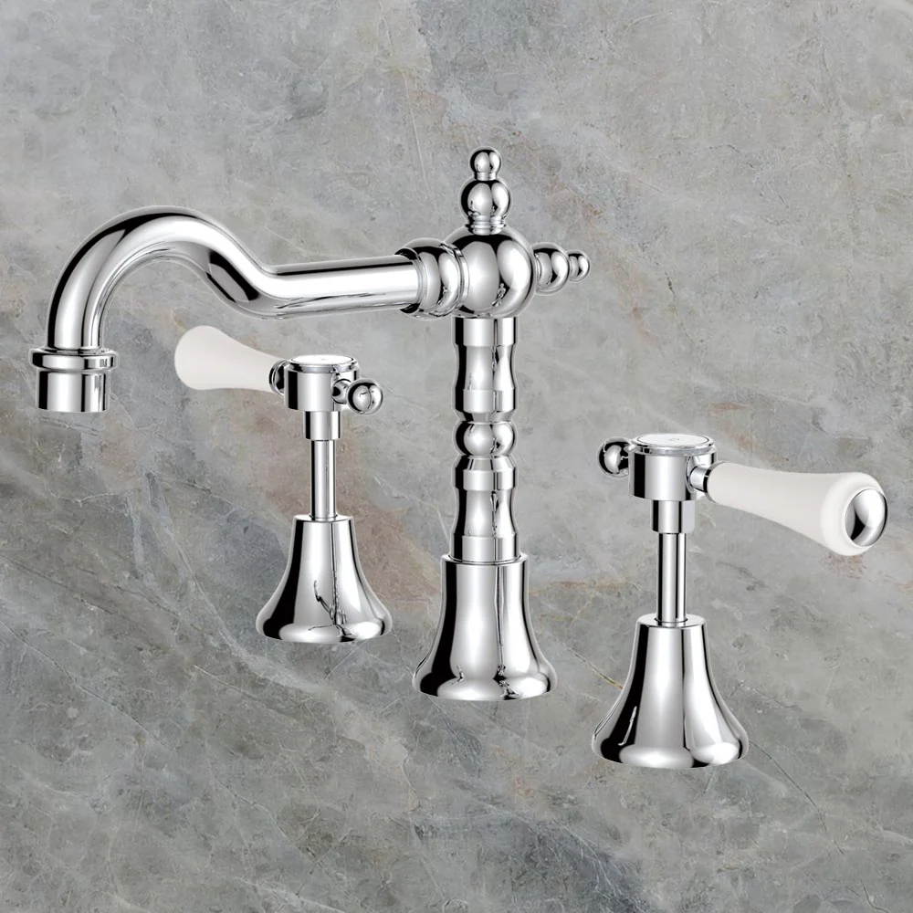 Fienza Lillian Lever Basin Set Chrome with Ceramic White Handle Lead Free - Image 2