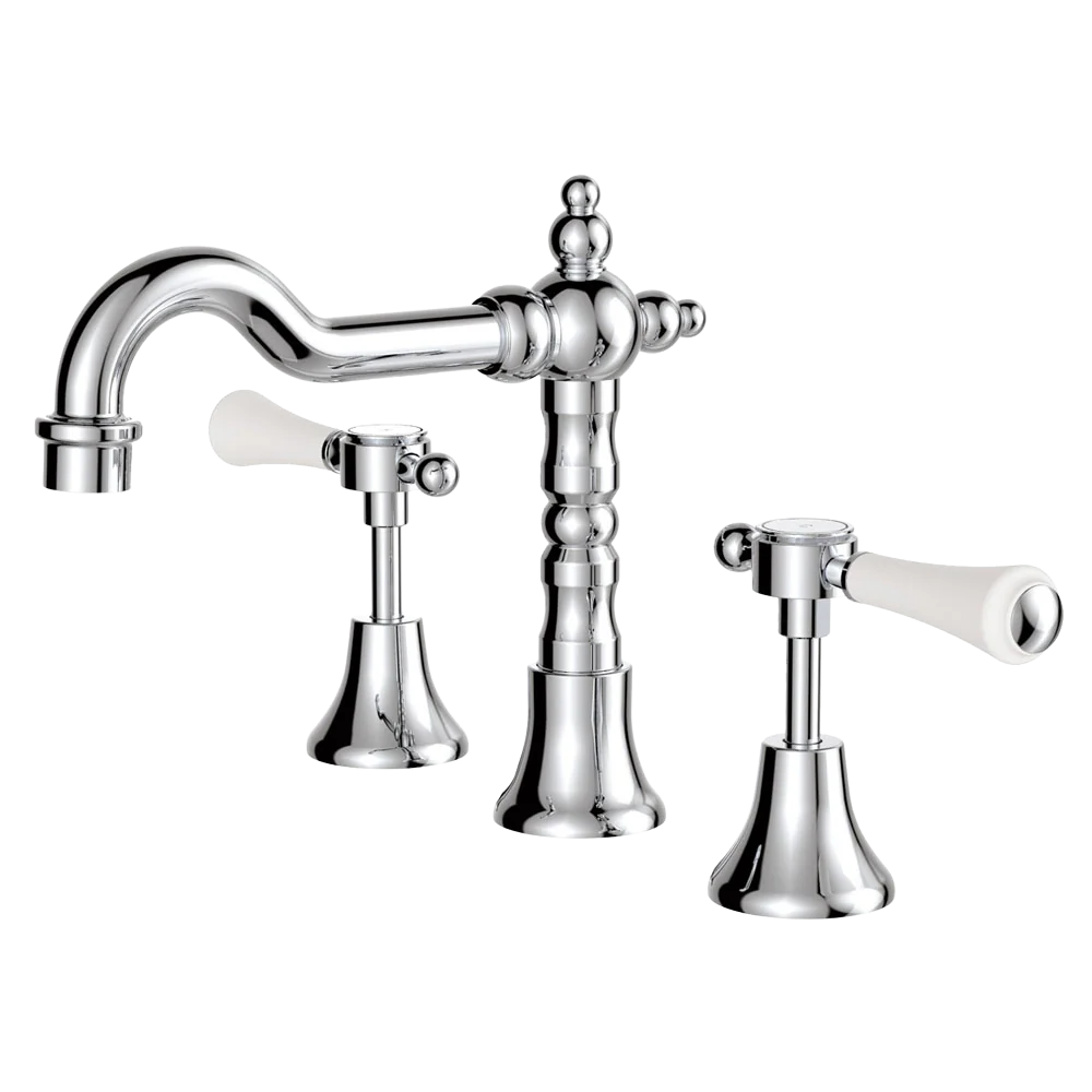Fienza Lillian Lever Basin Set Chrome with Ceramic White Handle Lead Free - Image 3