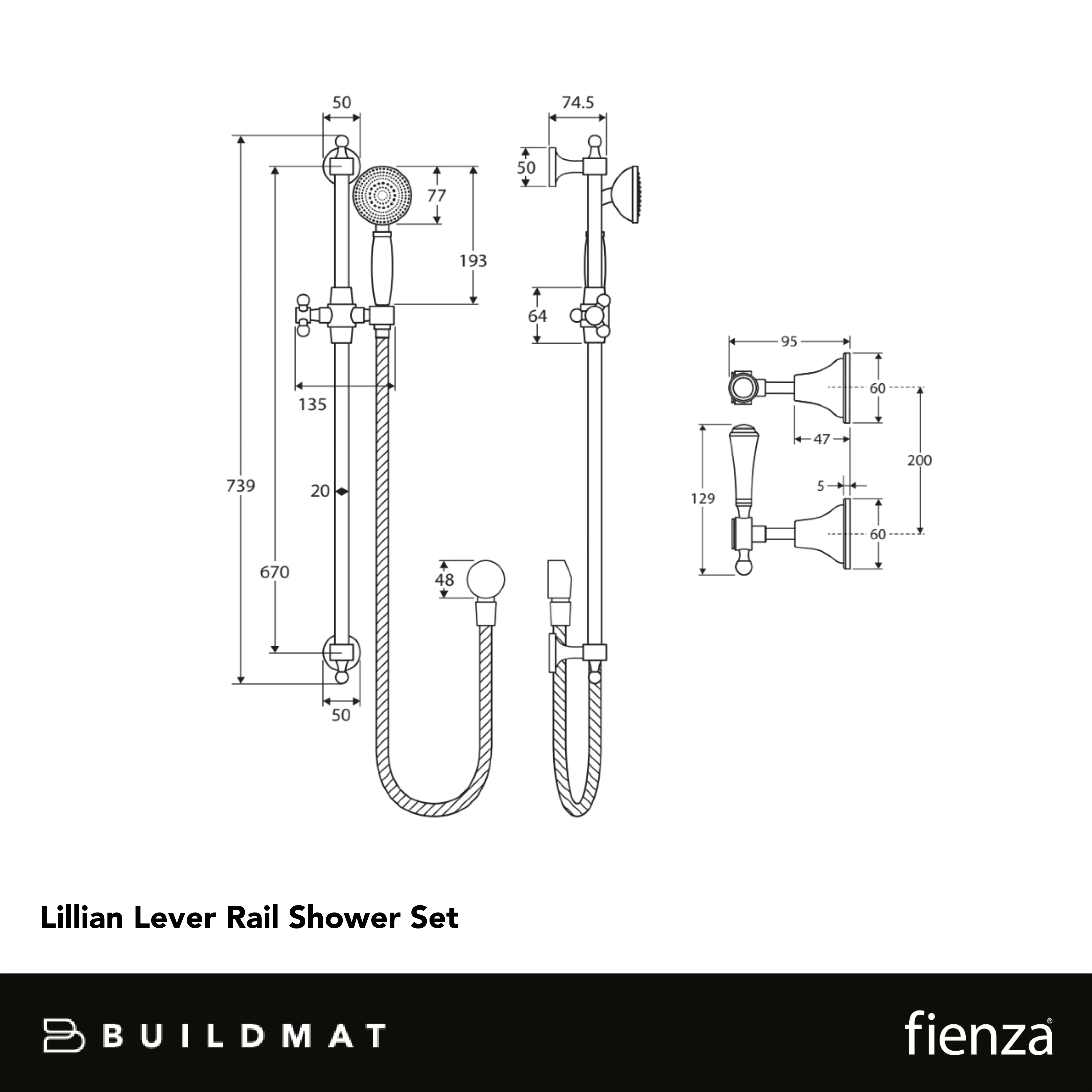 Fienza Lillian Lever Rail Shower Set Matte Black - Image 4