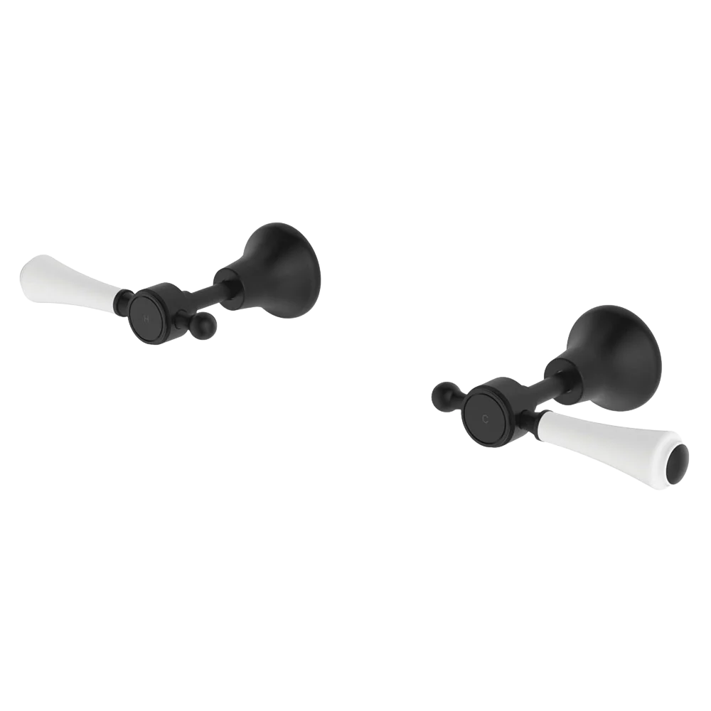 Fienza Lillian Lever Wall Top Assemblies Matte Black with Ceramic White Handle