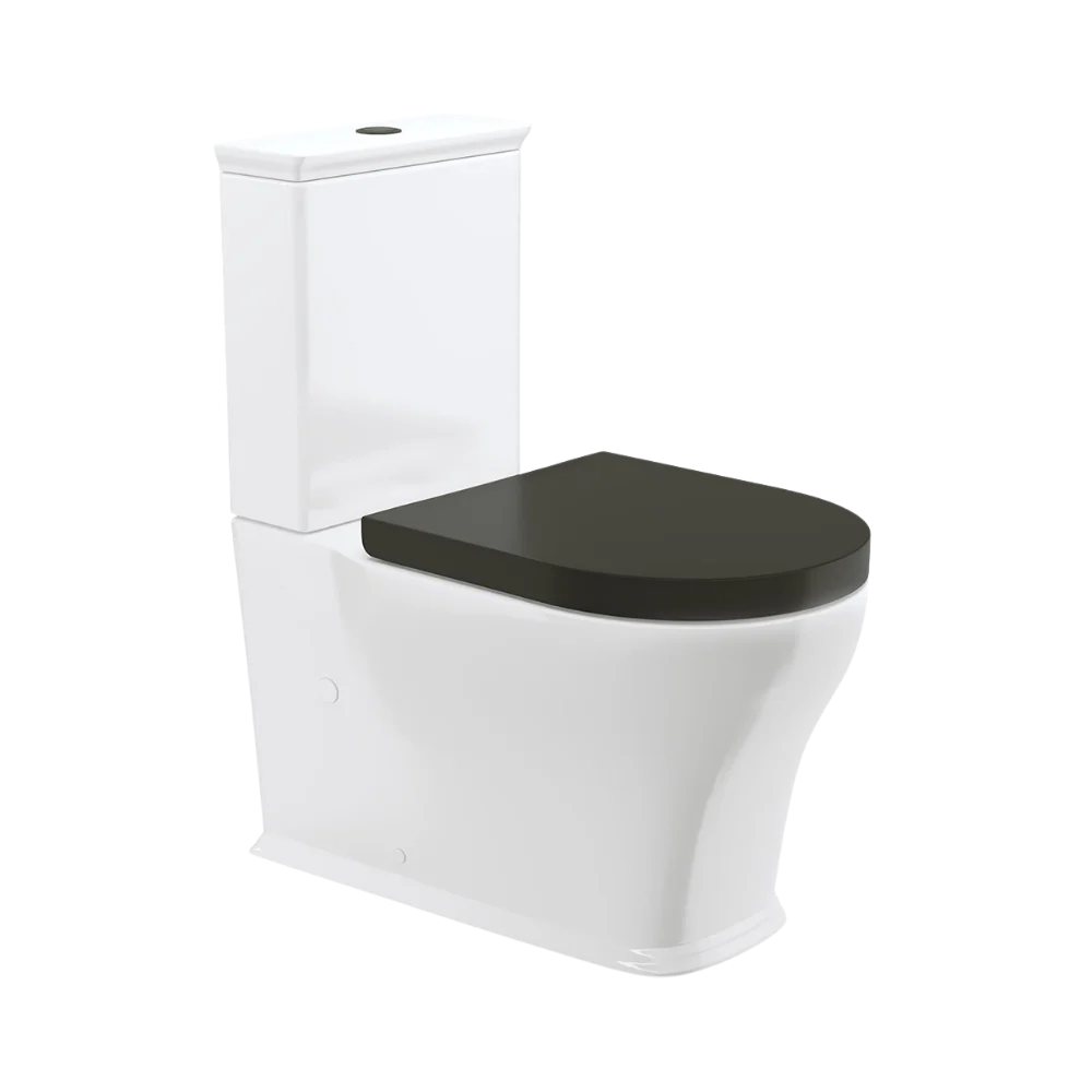 Fienza Lillian Tornado Flush Back-to-Wall Toilet Suite S-Trap 90-160 Gloss White with Black Seat - Image 3