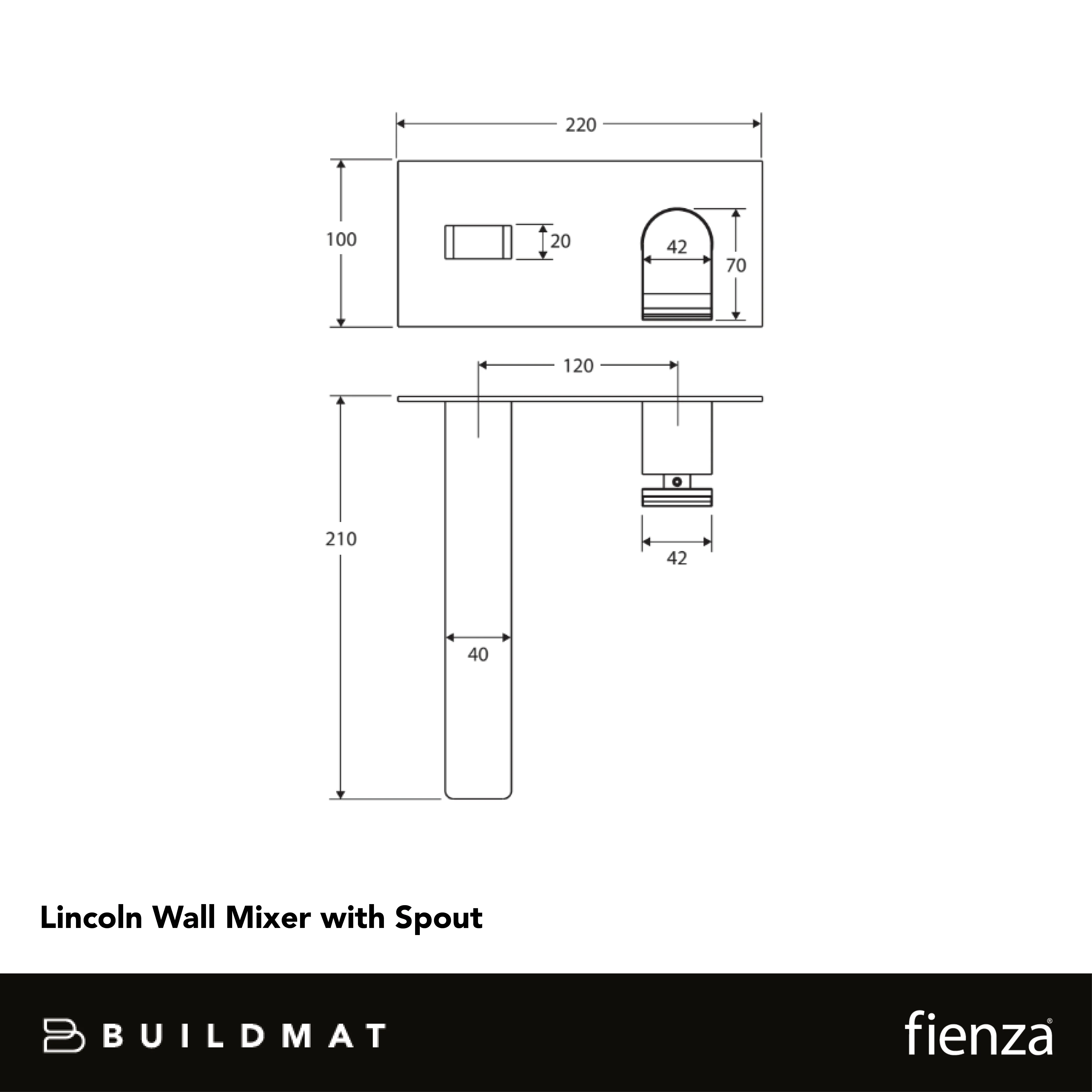 Fienza Lincoln Wall Mixer Spout Mixed Finish Chrome with Black Handle - Image 4