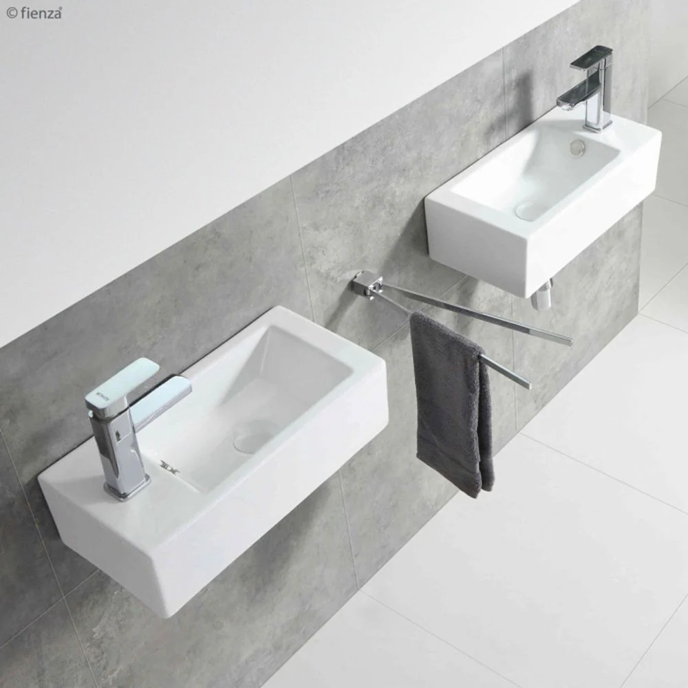 Fienza Linea Wall Hung Right Bowl Basin with Overflow 1 Tap Hole Gloss White - Image 2