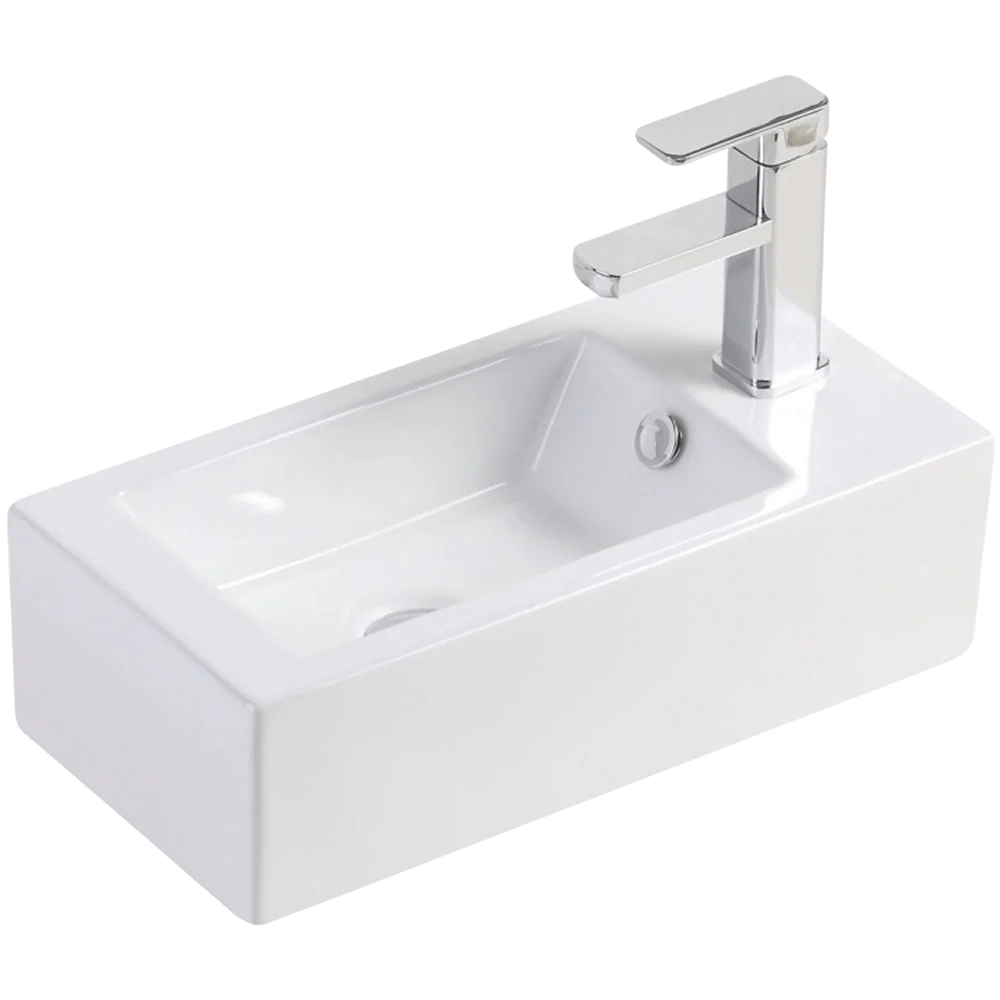 Fienza Linea Wall Hung Right Bowl Basin with Overflow 1 Tap Hole Gloss White - Image 3