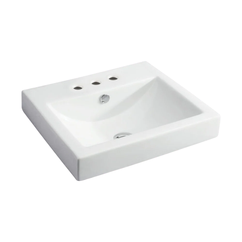 Fienza Low Profile Semi-Inset Basin with Overflow 3 Tap Holes Gloss White - Image 3