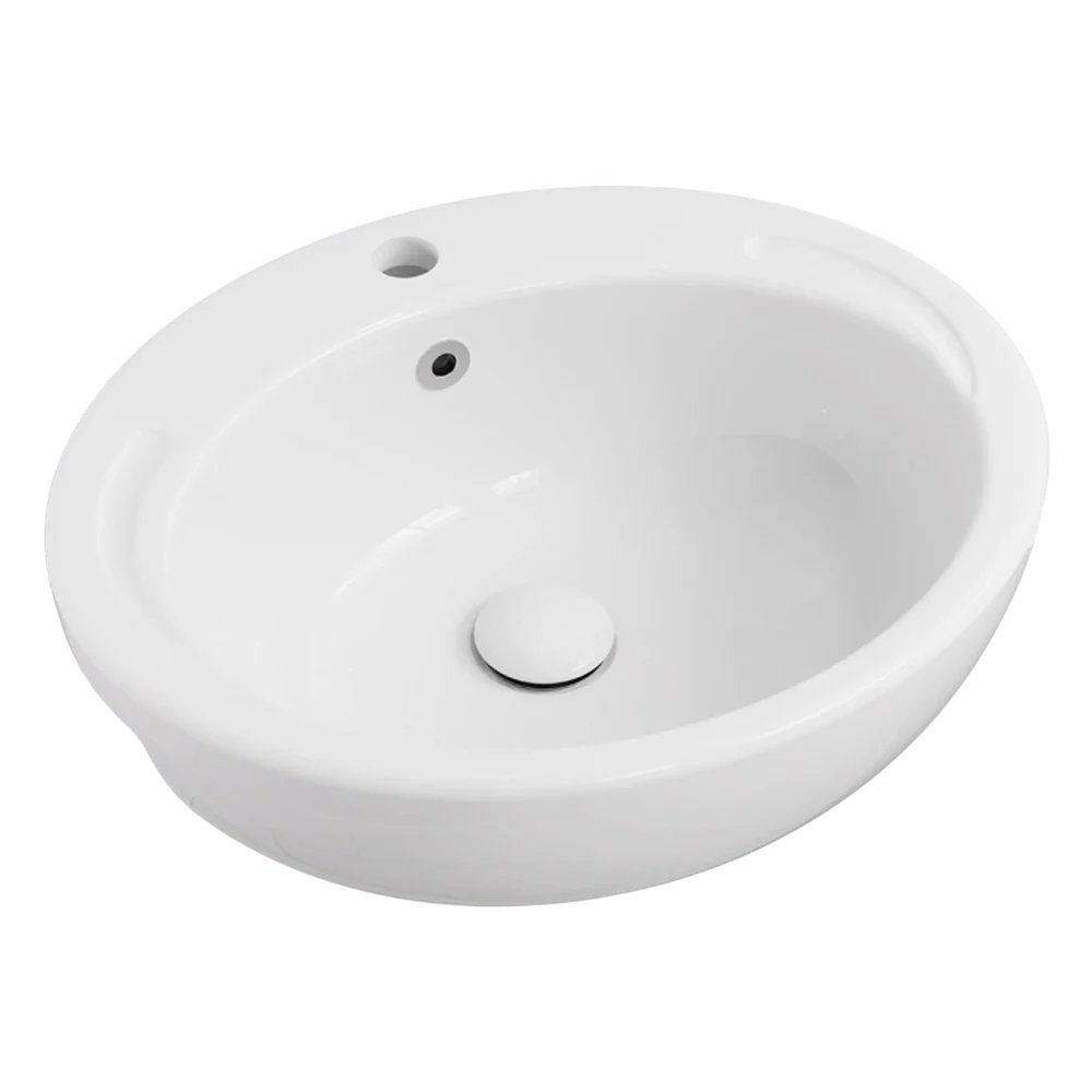 Fienza Micki Semi-Recessed Basin with Overflow 1 Tap Hole Gloss White