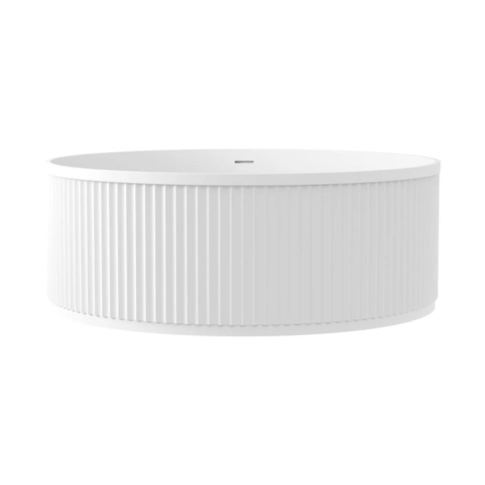 Fienza Minka 1500mm Round Fluted Solid Surface Freestanding Bath with Overflow Matte White - Image 5