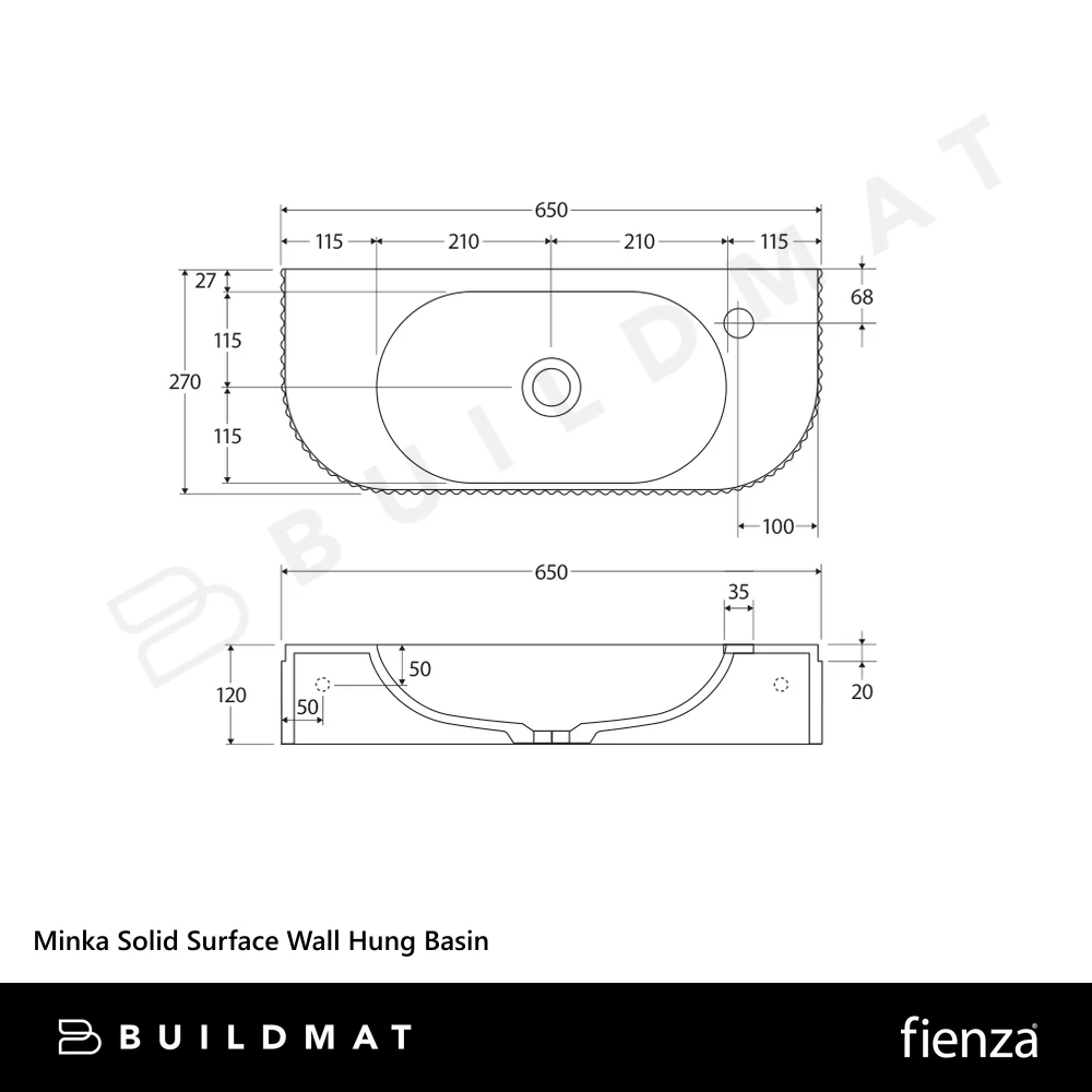 Fienza Minka Solid Surface Wall Hung Basin Matte White - Image 4