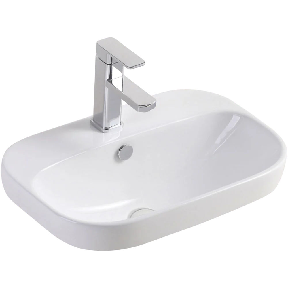 Fienza Parisa Semi-Inset Basin with Overflow 1 Tap Hole Gloss White