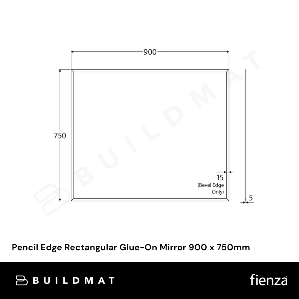 Fienza Pencil Edge Rectangular Glue-On Mirror 900 x 750mm - Image 4