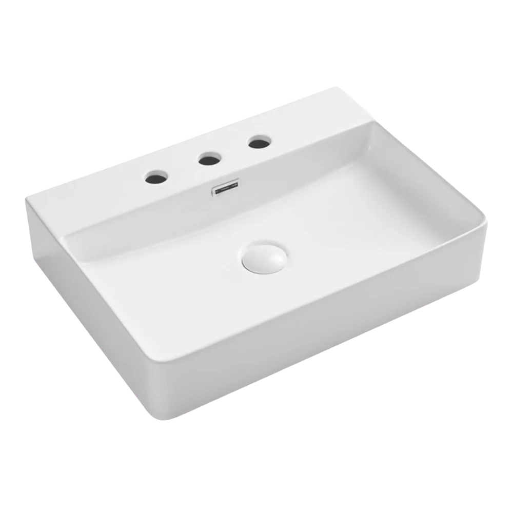 Fienza Petra 600mm Above Counter Basin with Overflow 3 Tap Holes Gloss White - Image 3