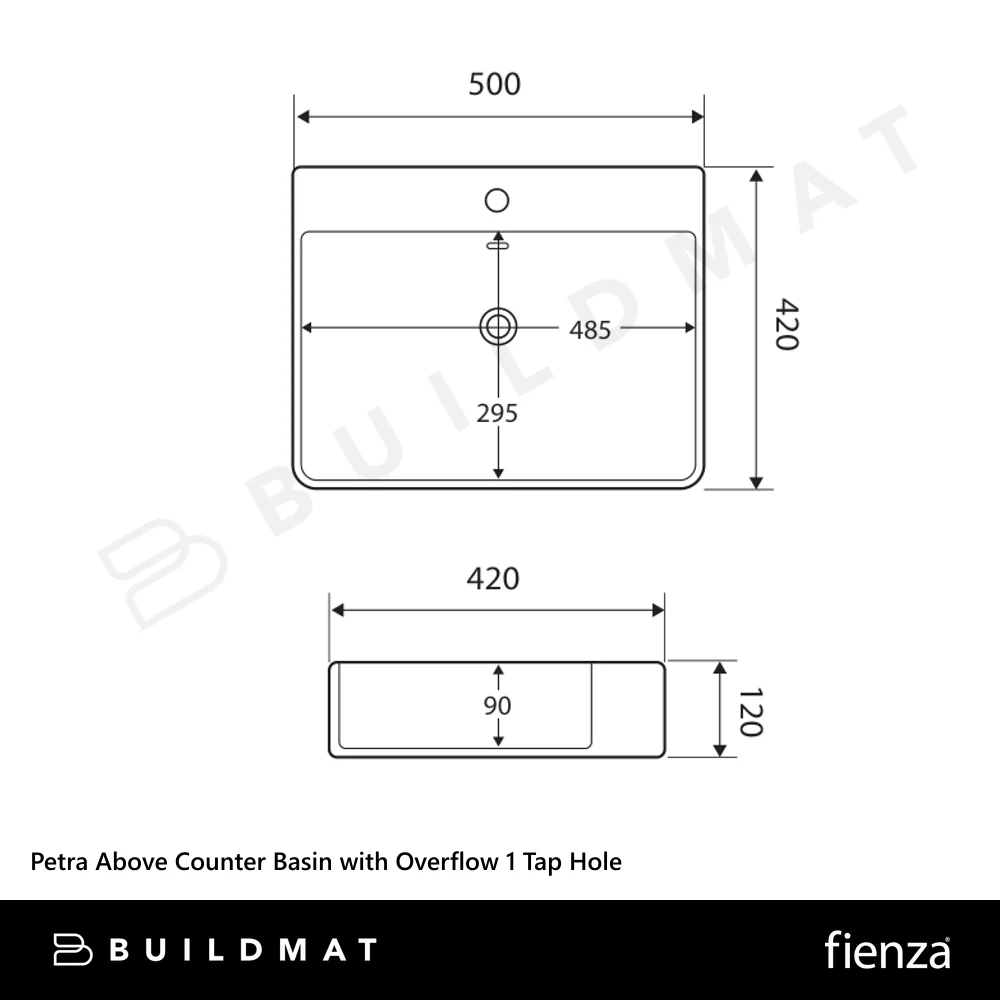 Fienza Petra Above Counter Basin with Overflow 1 Tap Hole Gloss White - Image 4