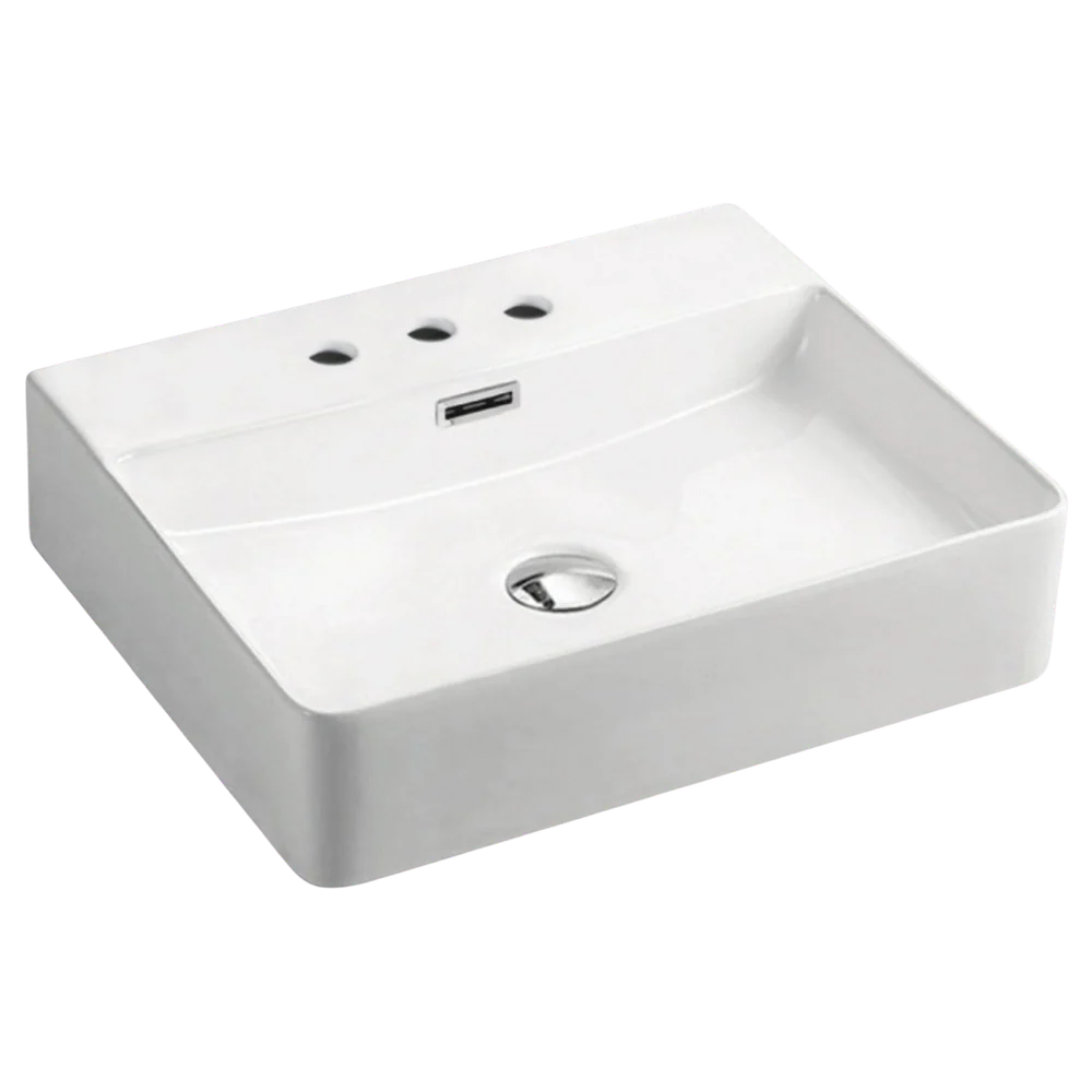 Fienza Petra Above Counter Basin with Overflow 3 Tap Holes Gloss White