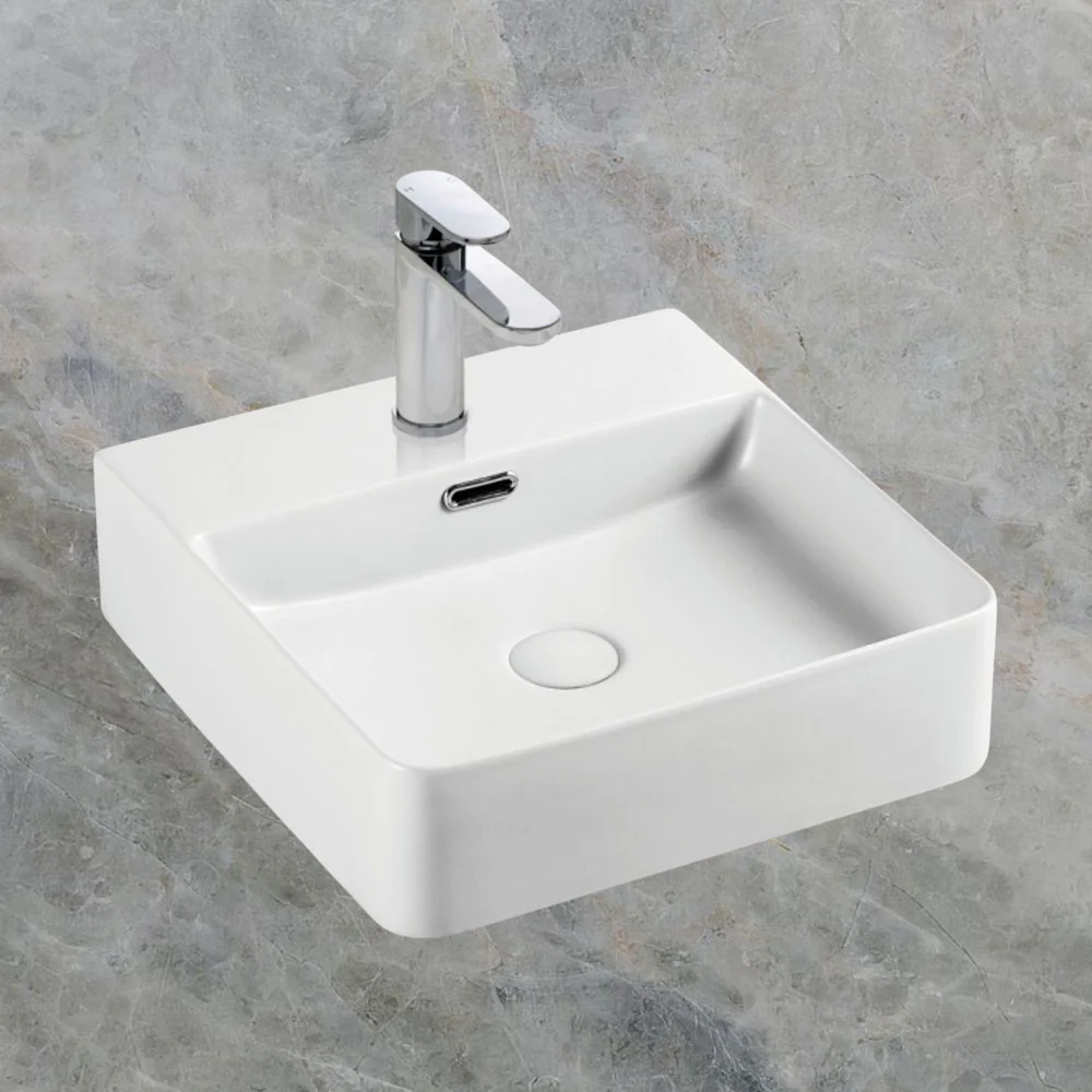 Fienza Petra Mini Above Counter Basin with Overflow 1 Tap Hole Gloss White - Image 2