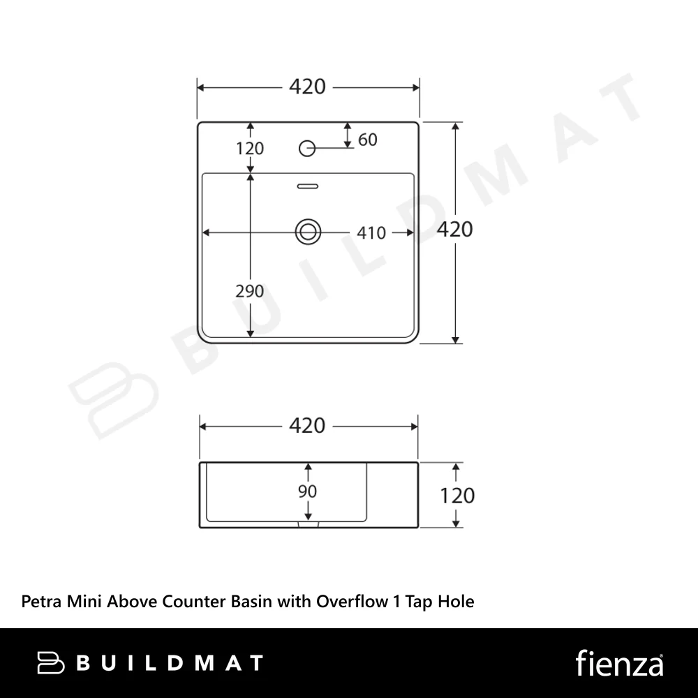Fienza Petra Mini Above Counter Basin with Overflow 1 Tap Hole Gloss White - Image 4