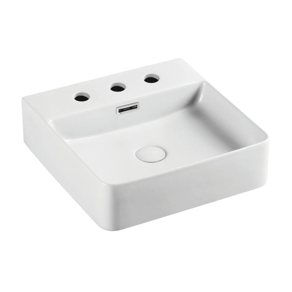 Fienza Petra Mini Above Counter Basin with Overflow 3 Tap Holes Gloss White