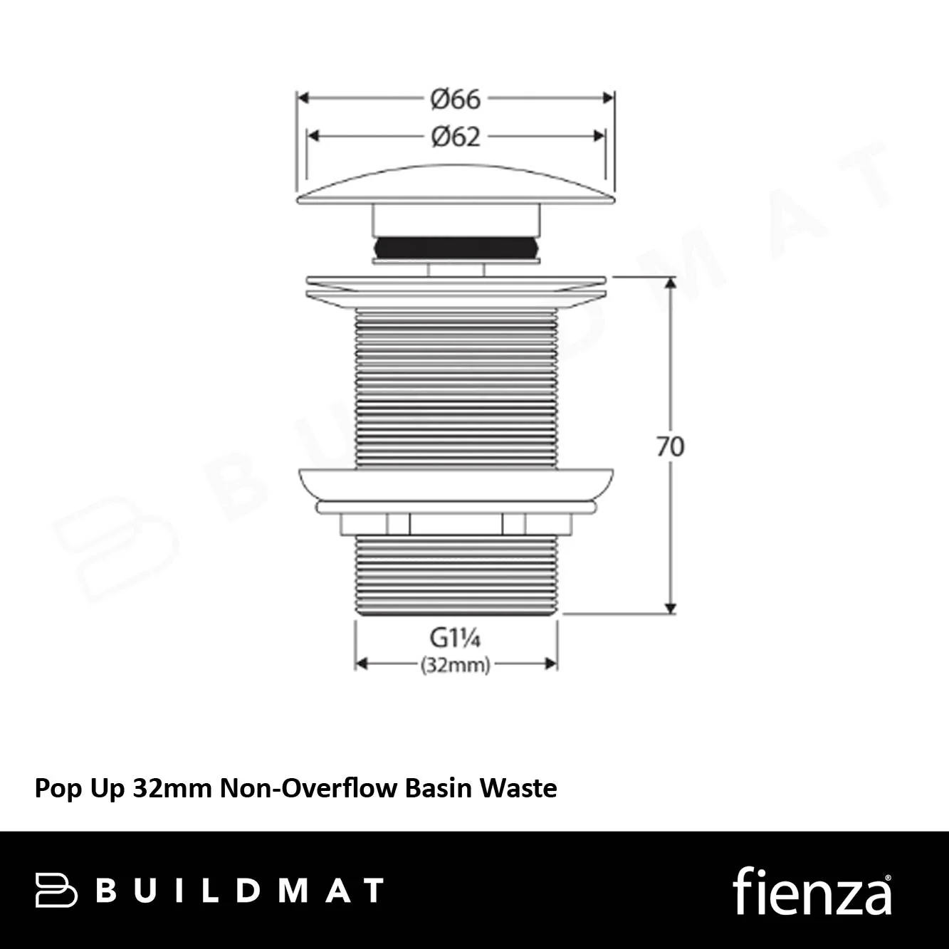 Fienza Pop Up 32mm Non-Overflow Basin Waste, Matte White Ceramic Cap - Image 4