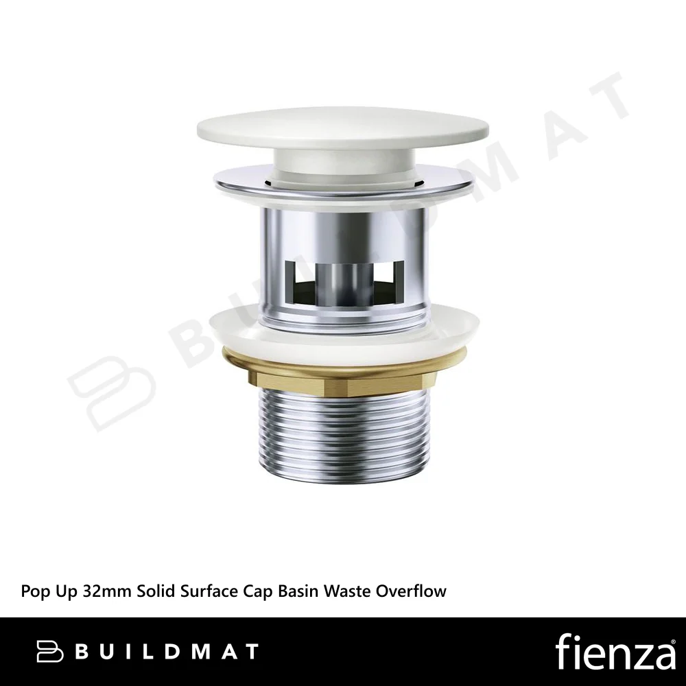 Fienza Pop Up 32mm Solid Surface Cap Basin Waste Overflow Matte White - Image 4